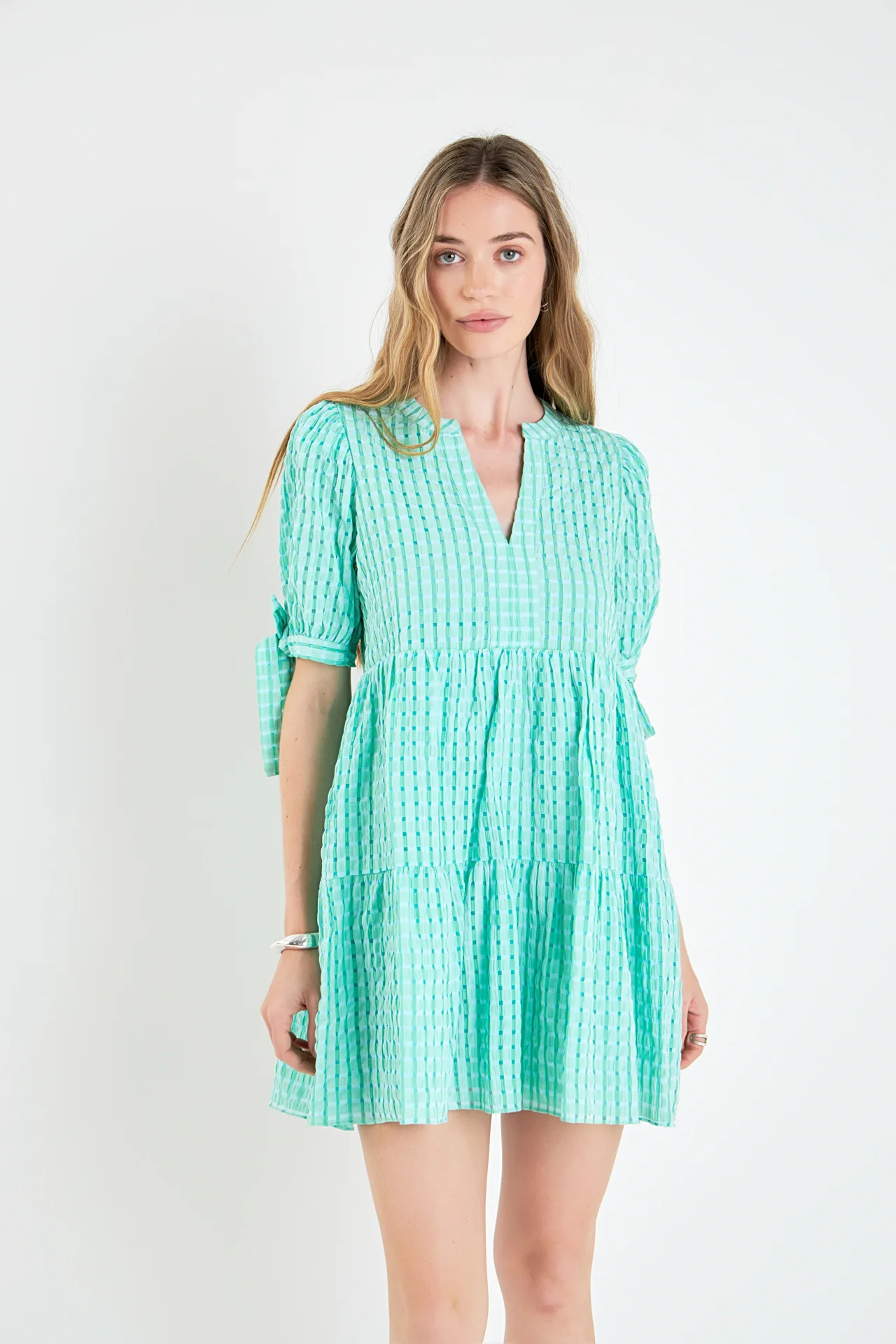 Gingham Tiered Mini Dress - Image 20