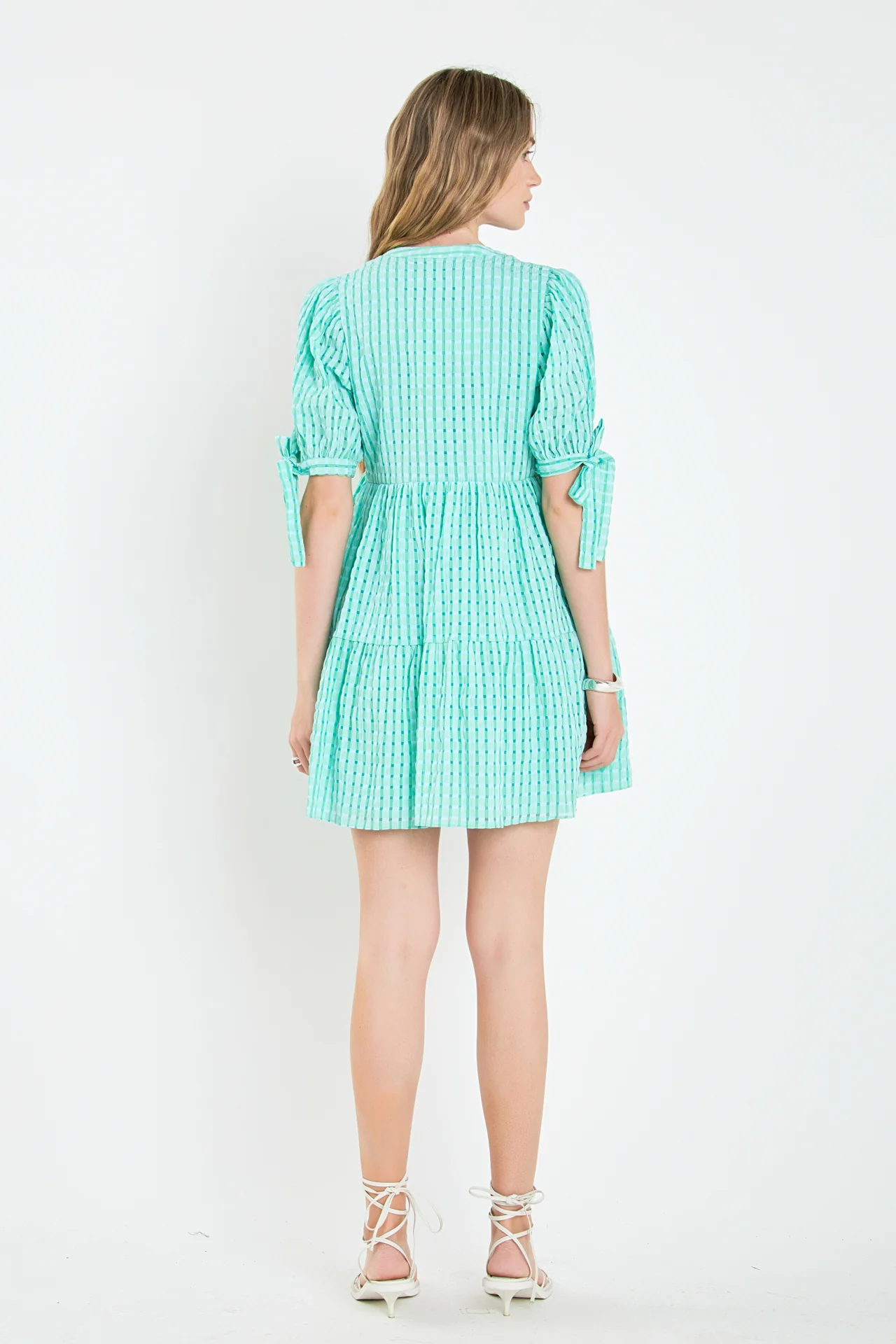 Gingham Tiered Mini Dress - Image 21