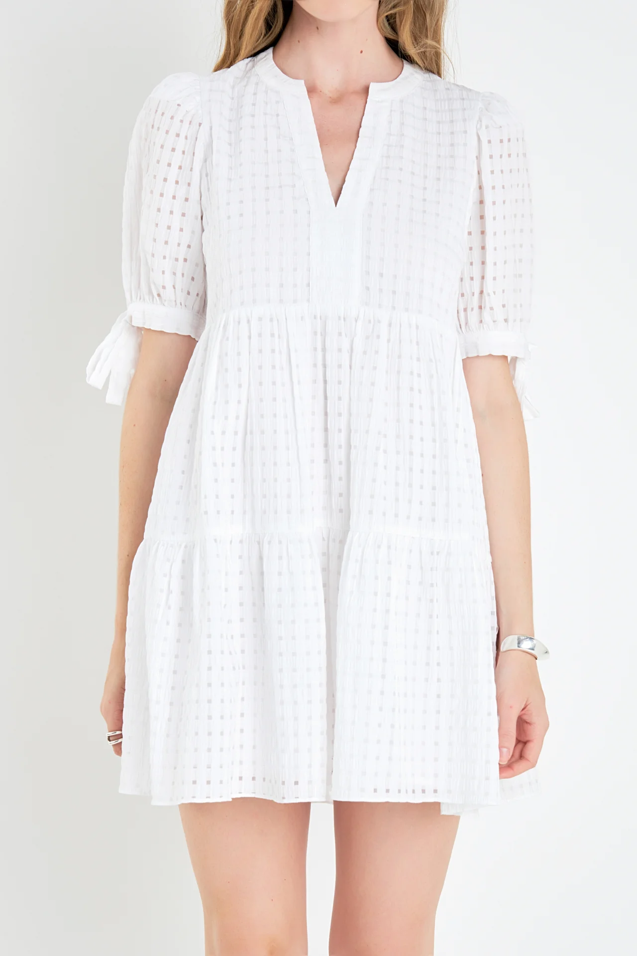 Gingham Tiered Mini Dress - Image 23