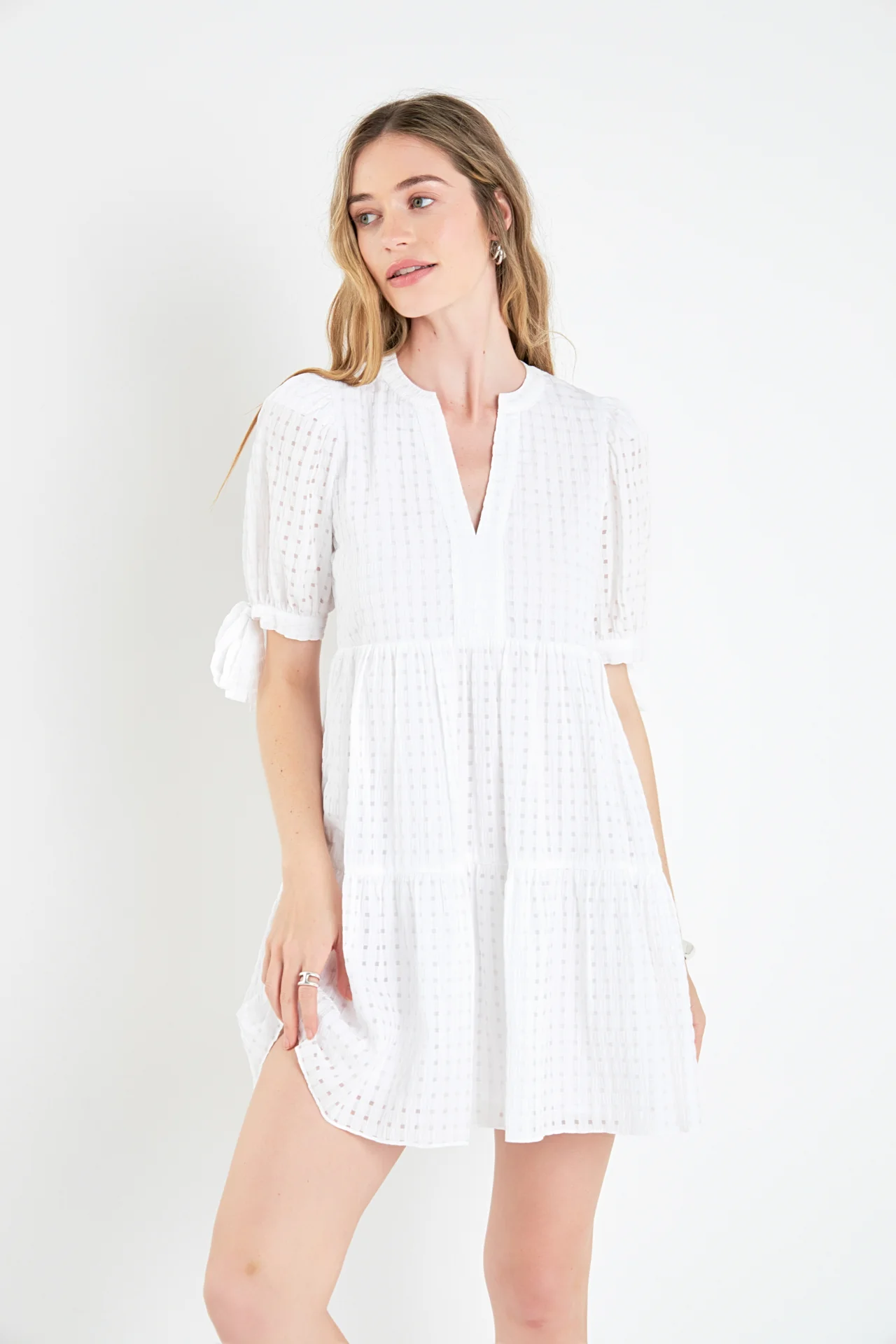 Gingham Tiered Mini Dress - Image 24