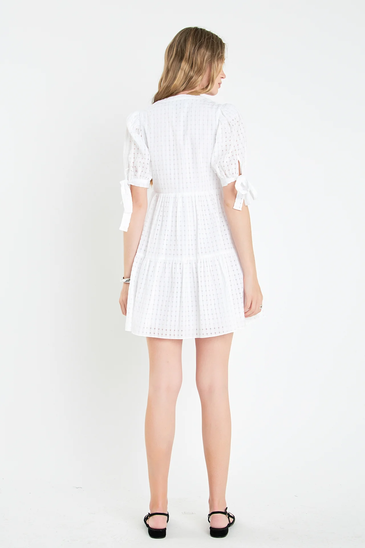 Gingham Tiered Mini Dress - Image 26