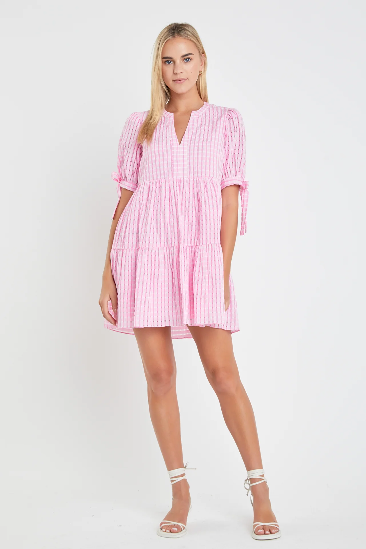 Gingham Tiered Mini Dress - Image 27