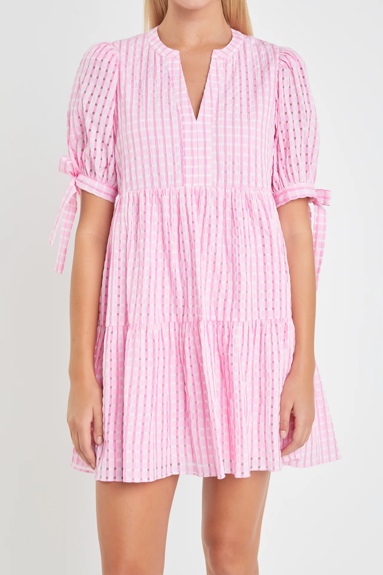 Gingham Tiered Mini Dress - Image 28