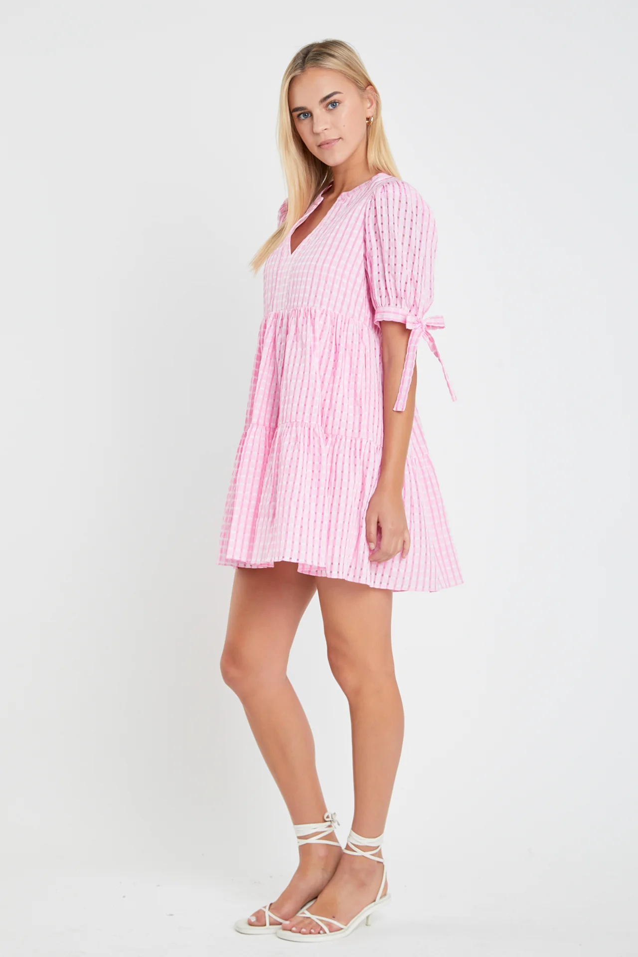 Gingham Tiered Mini Dress - Image 29