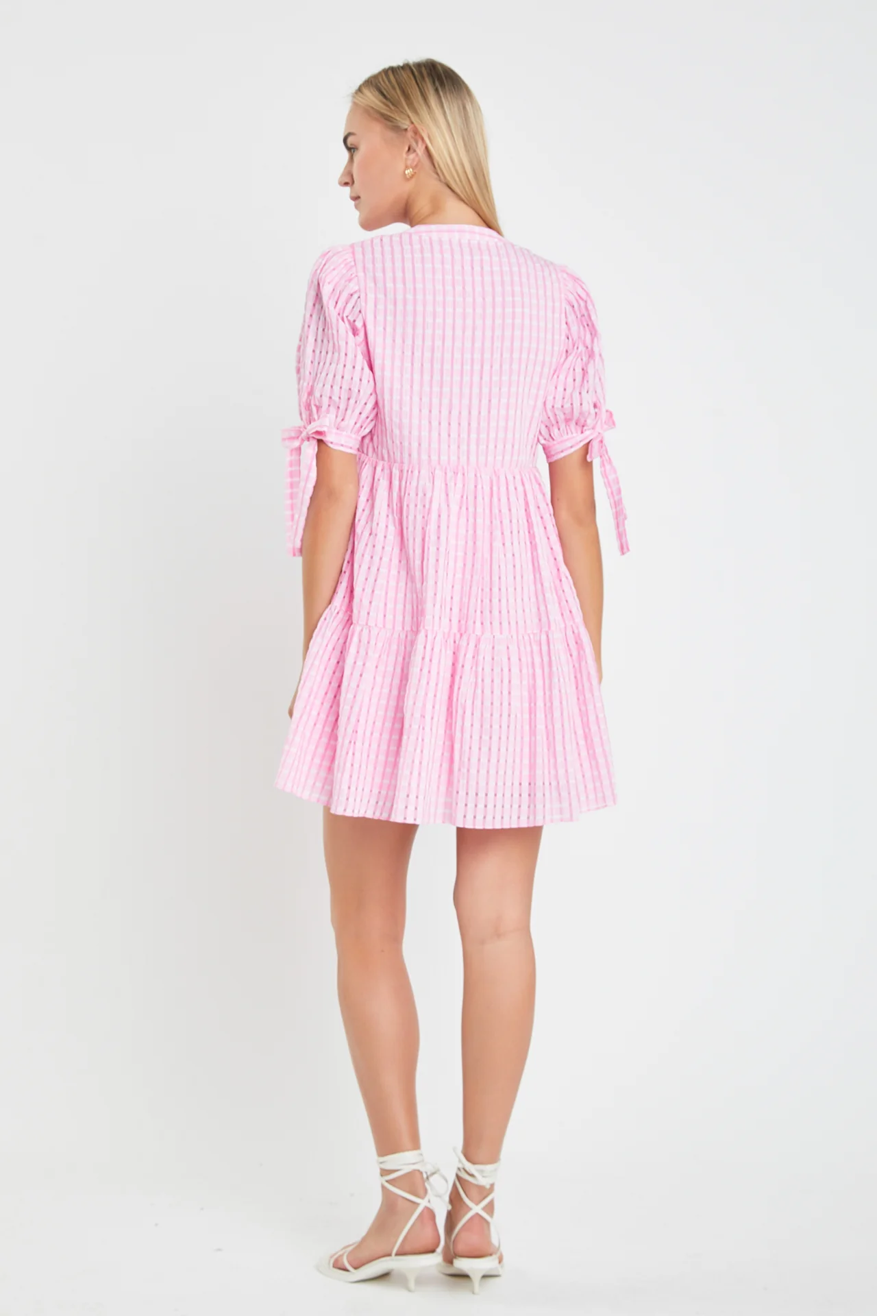 Gingham Tiered Mini Dress - Image 30