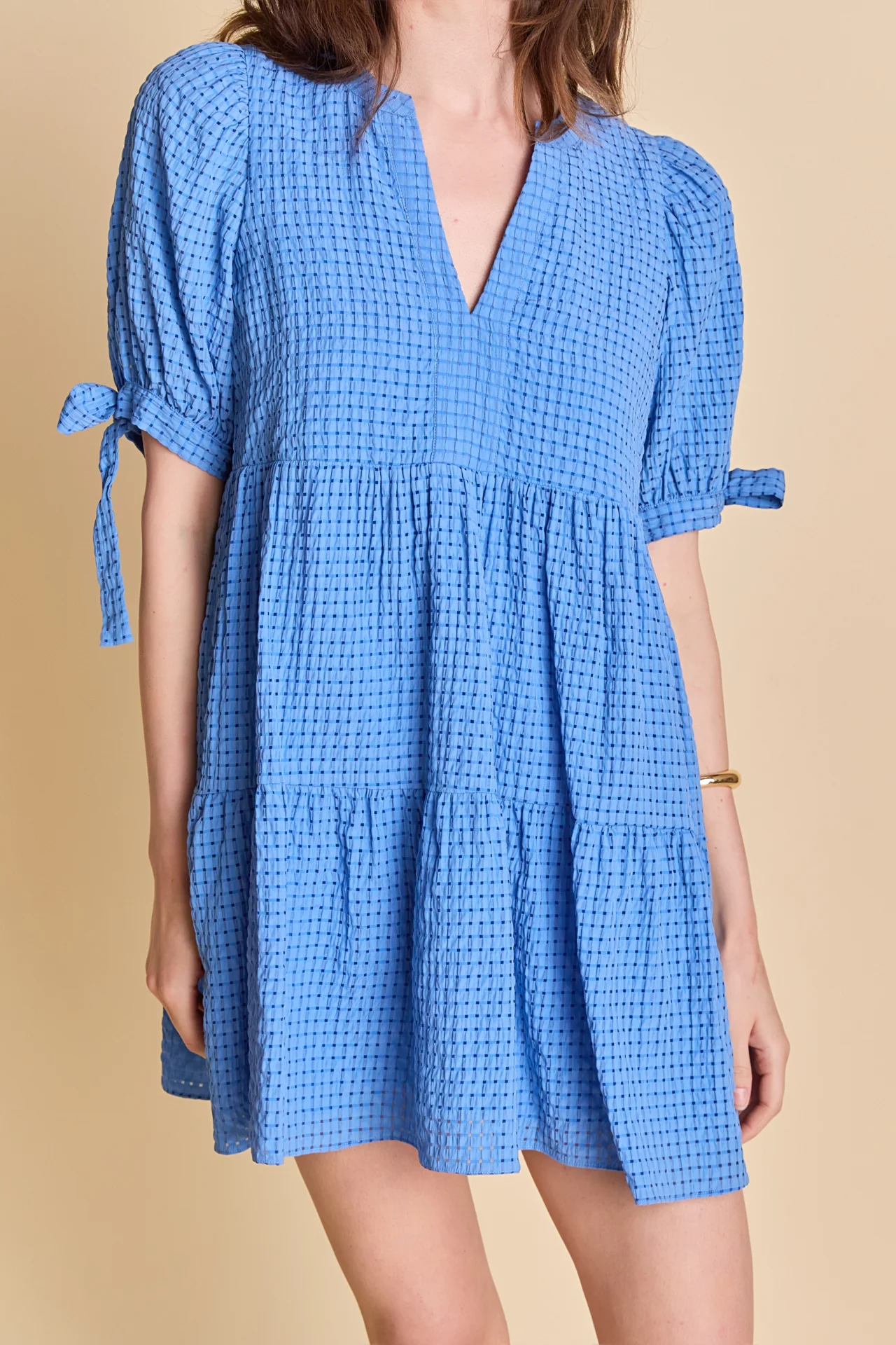 Gingham Tiered Mini Dress - Image 8