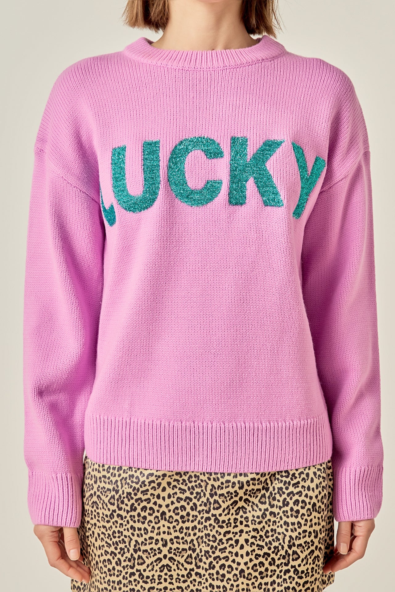 Lucky Glitter Lettering Sweater - Image 2