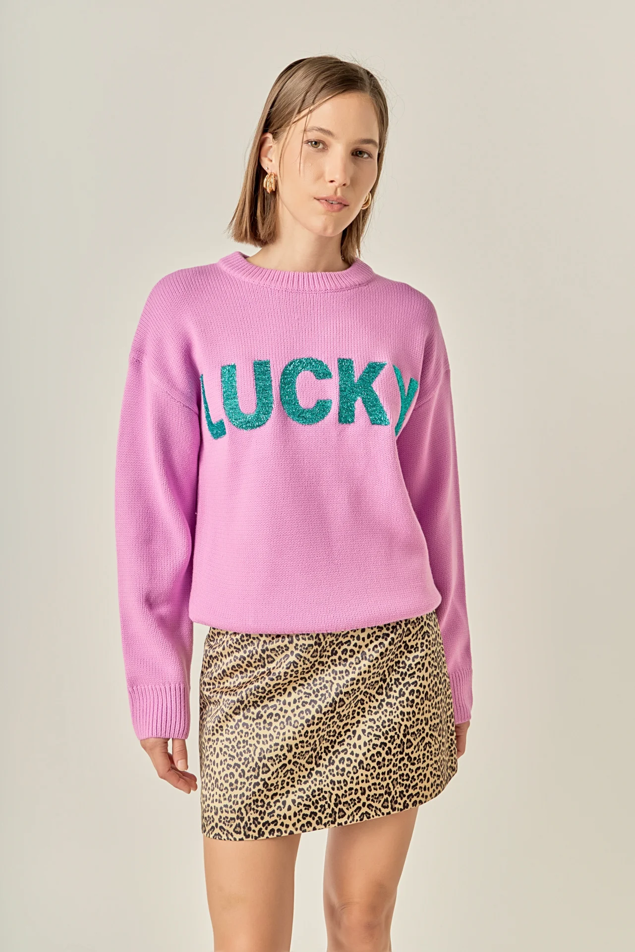 Lucky Glitter Lettering Sweater - Image 5