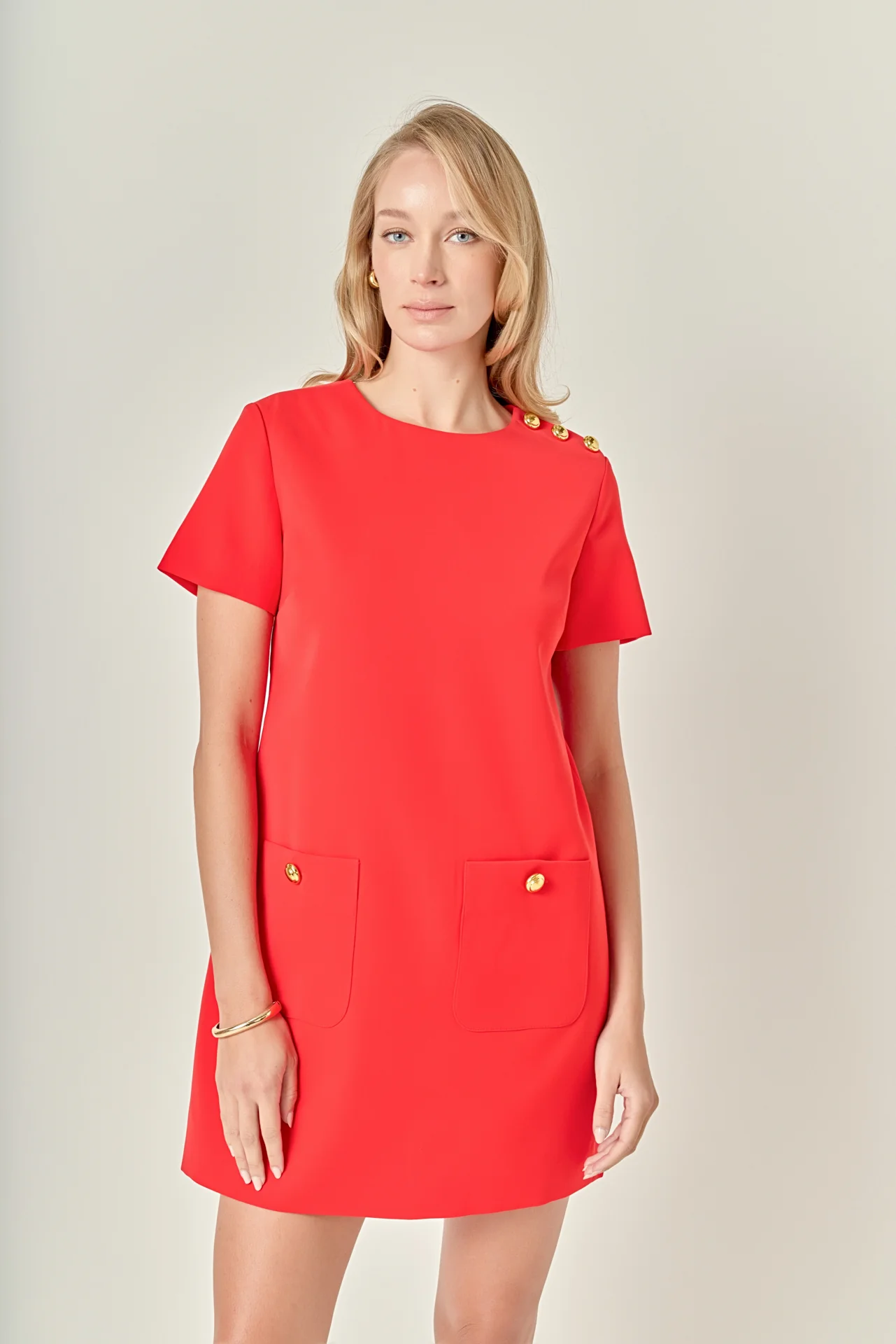 Gold Button Pointed Mini Dress - Image 10