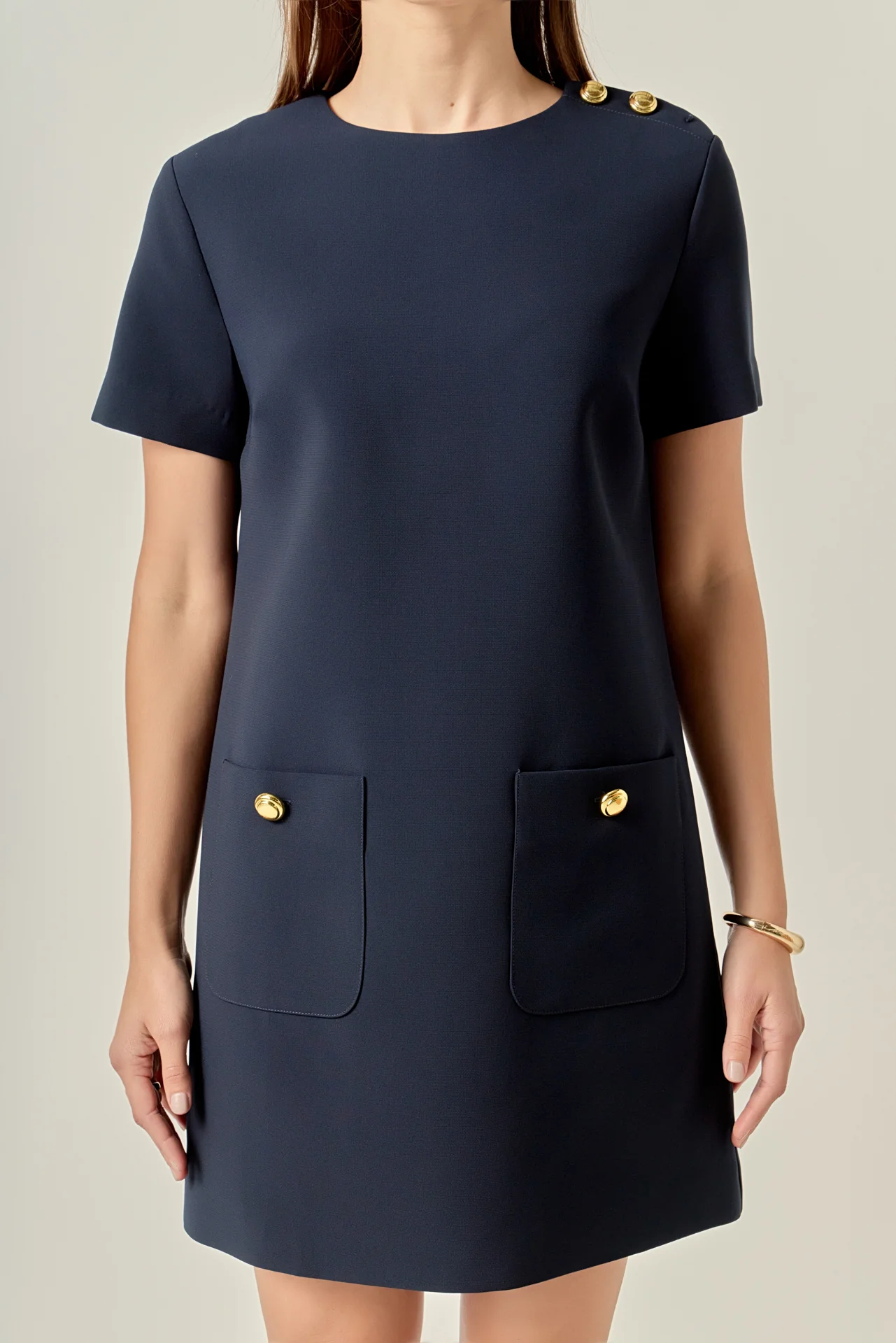 Gold Button Pointed Mini Dress - Image 12