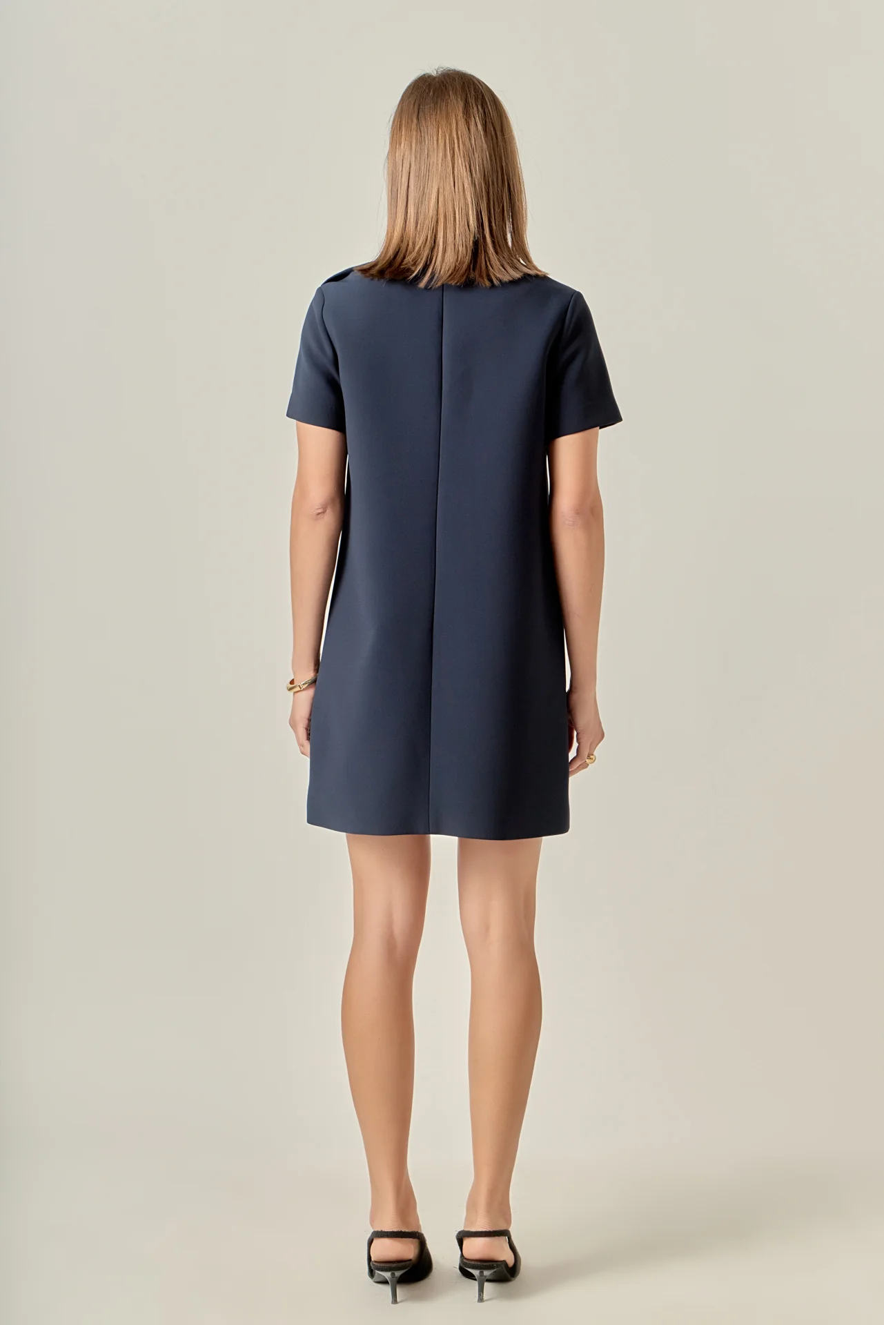 Gold Button Pointed Mini Dress - Image 14