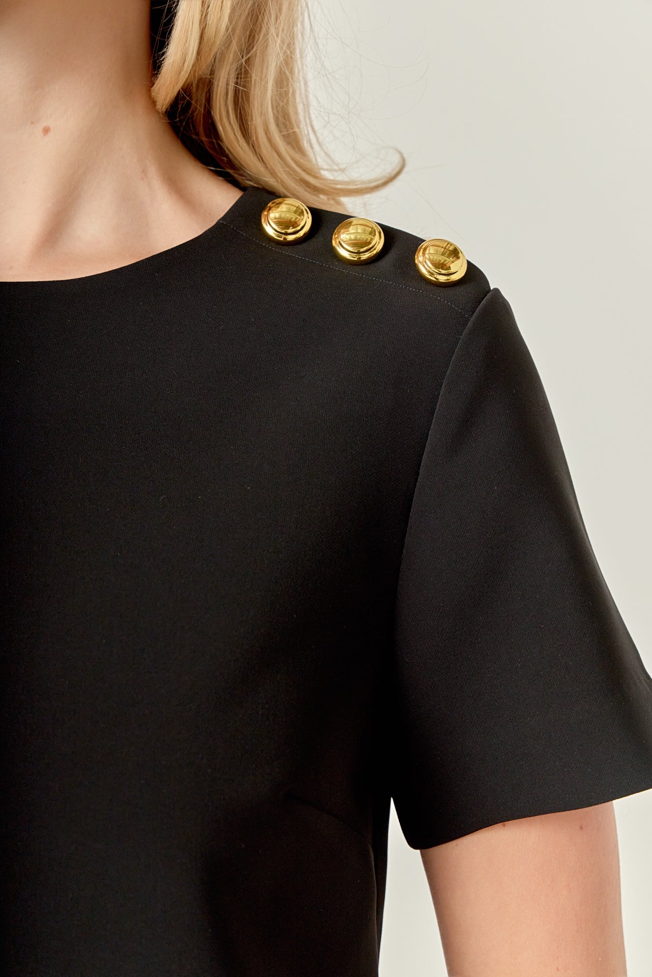 Gold Button Pointed Mini Dress - Image 2