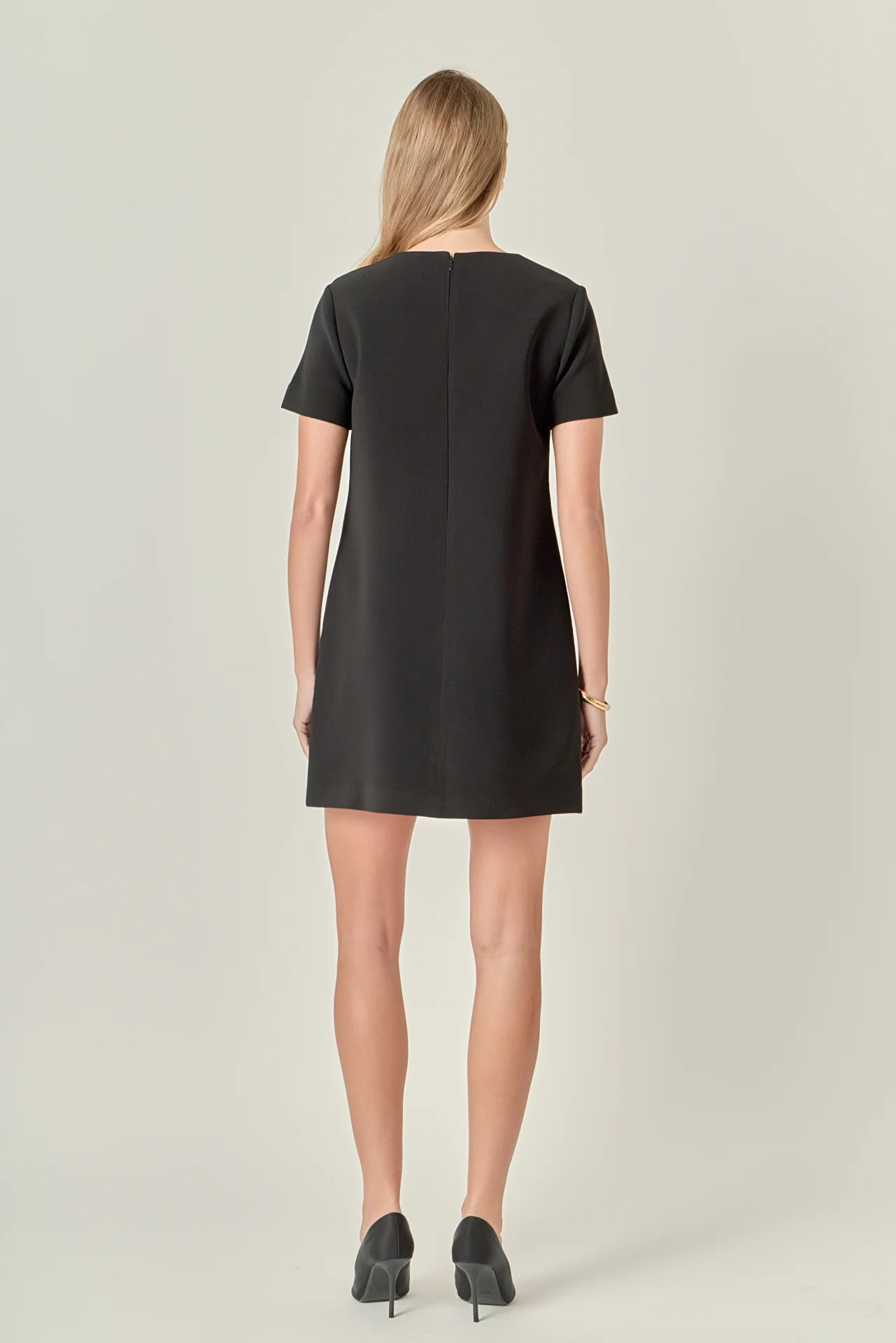 Gold Button Pointed Mini Dress - Image 4