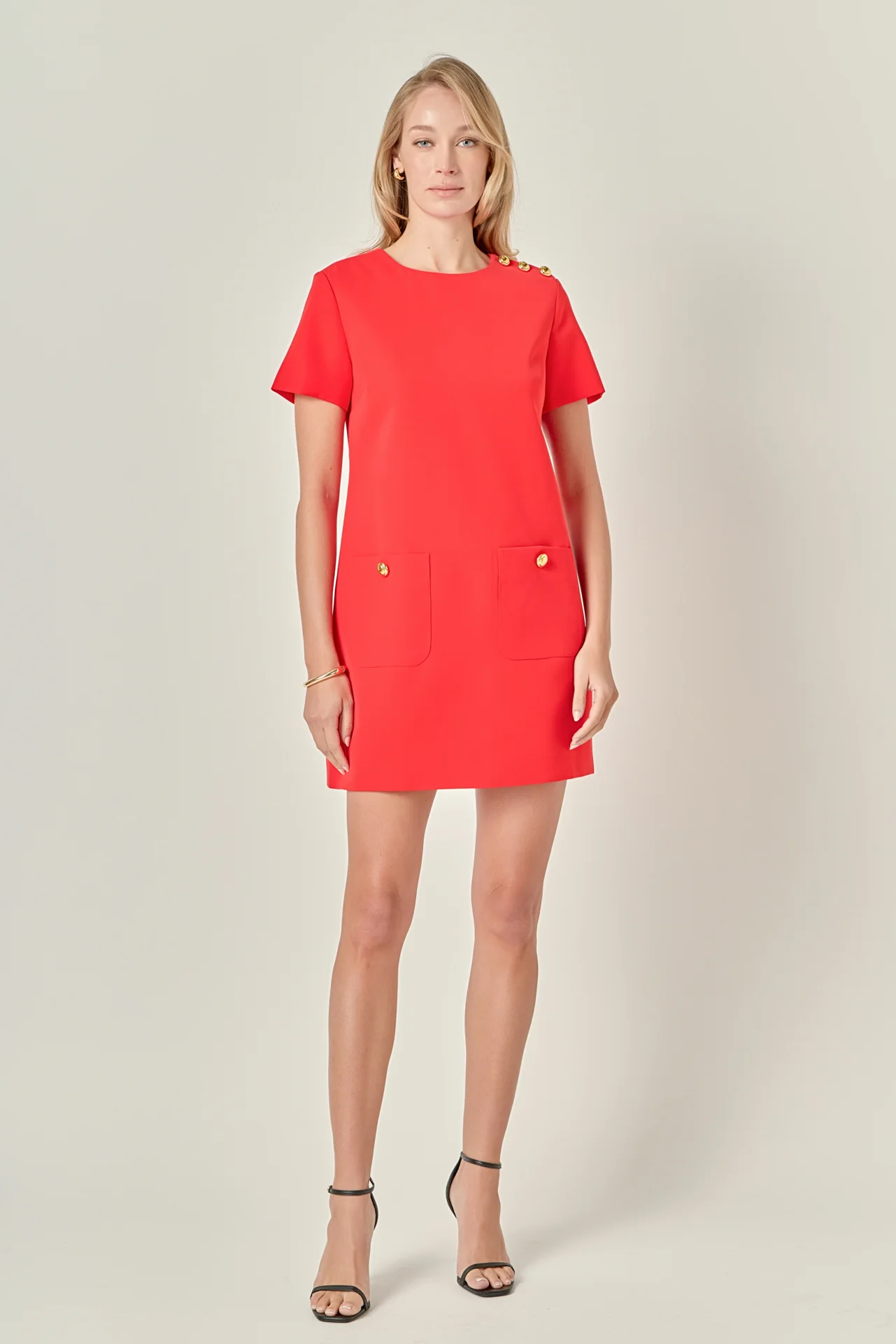 Gold Button Pointed Mini Dress - Image 6