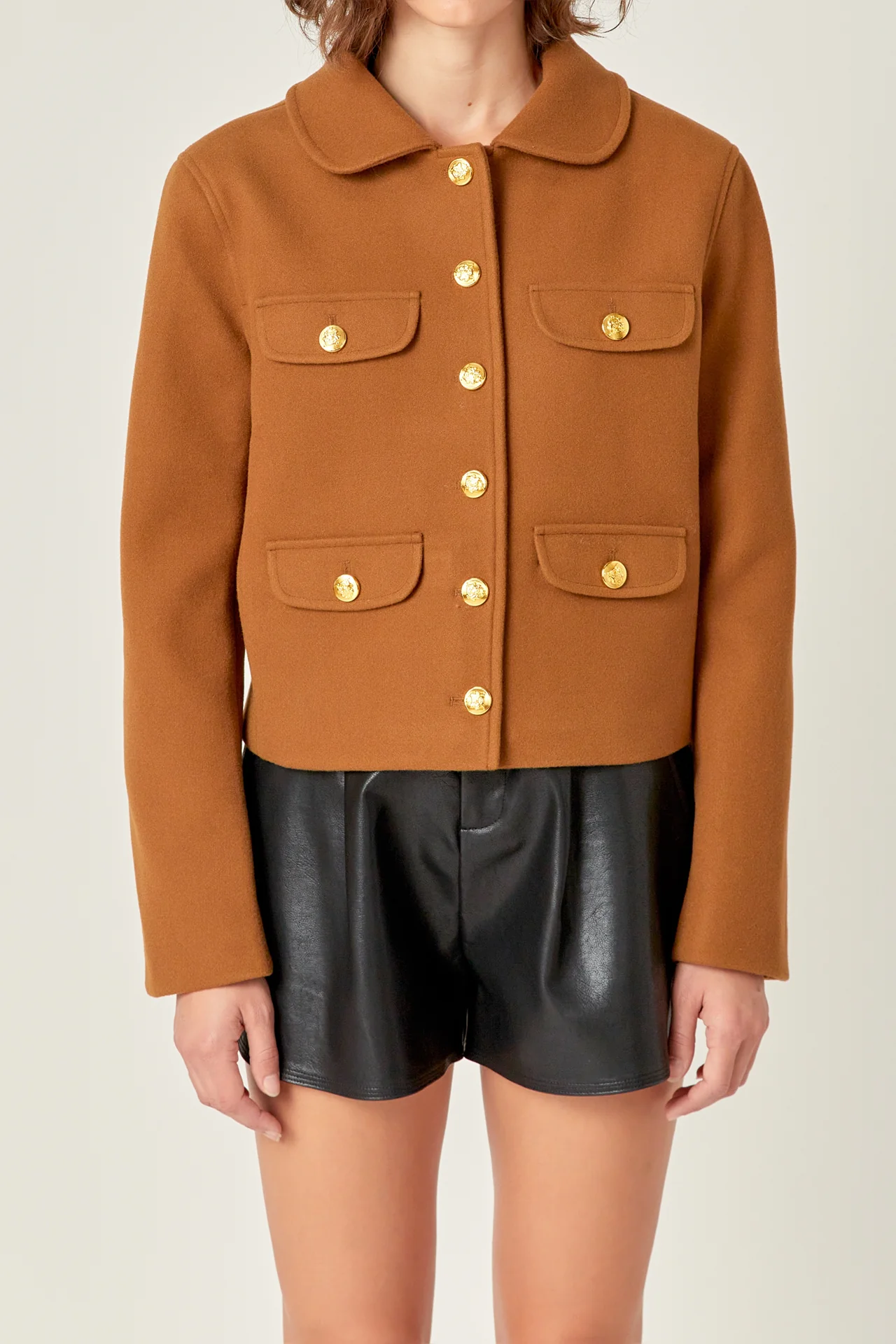 Gold Button Pointed Wool Jacket - Image 2