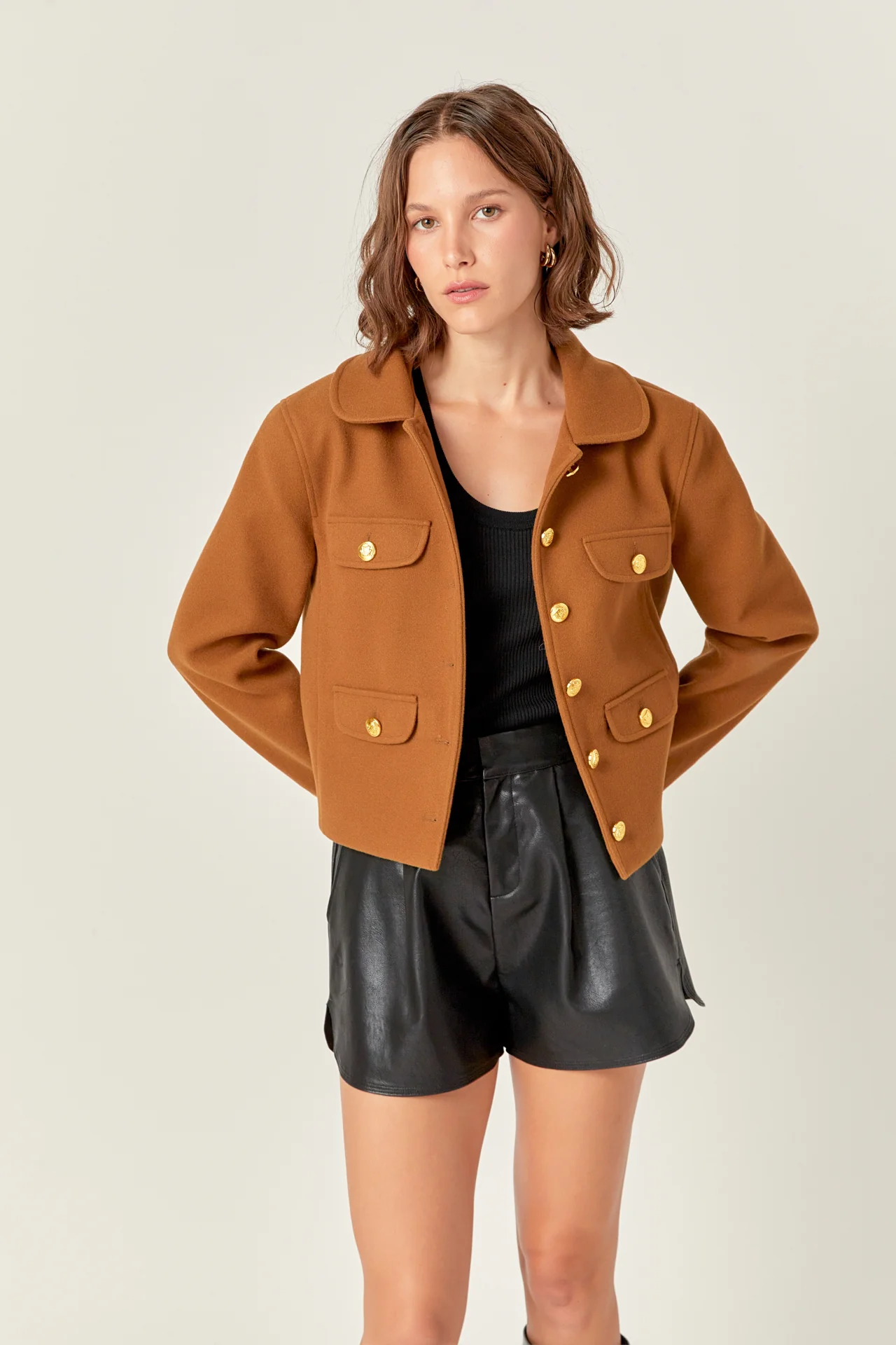 Gold Button Pointed Wool Jacket - Image 5