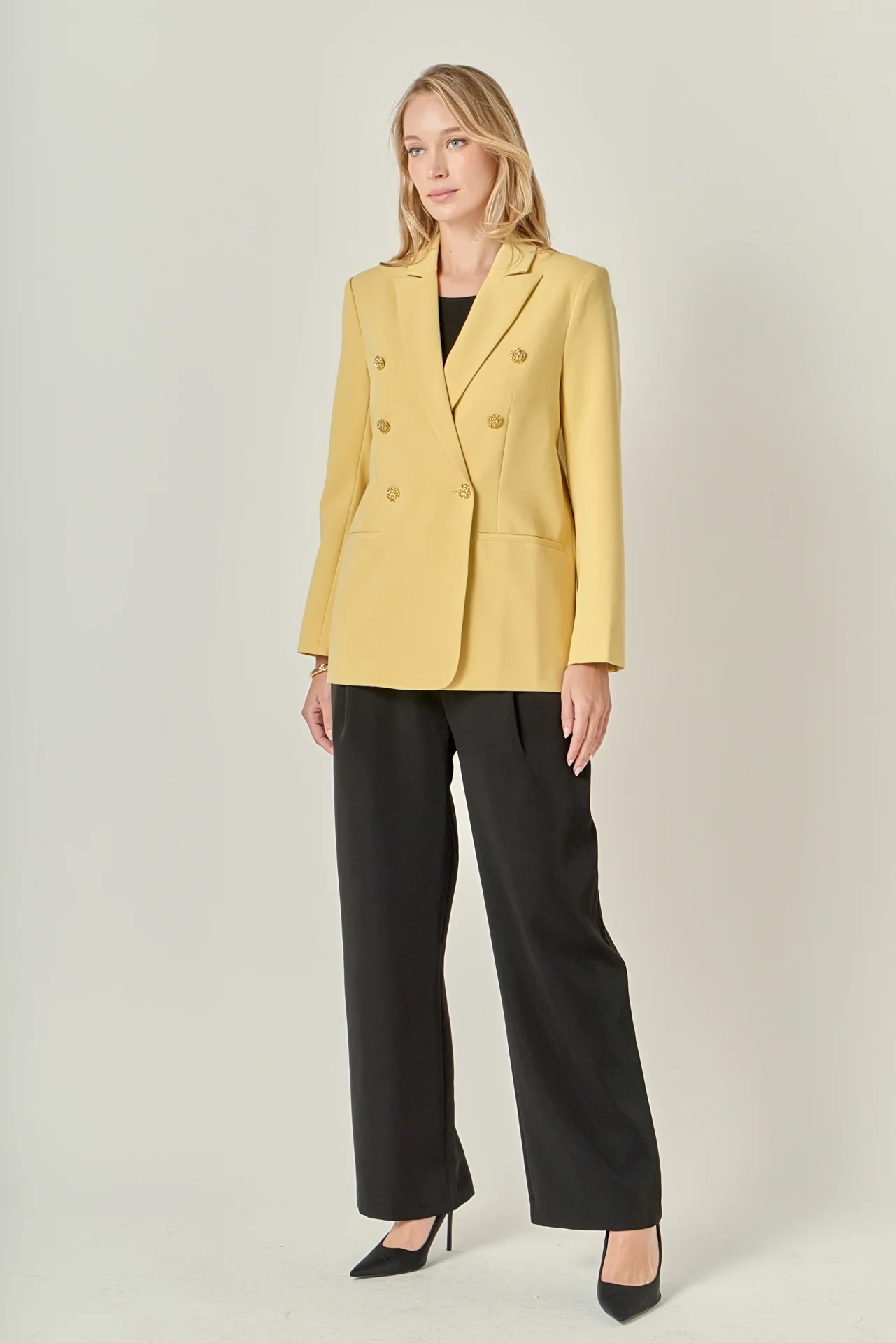 Gold Buttoned Structured Blazer - Image 3