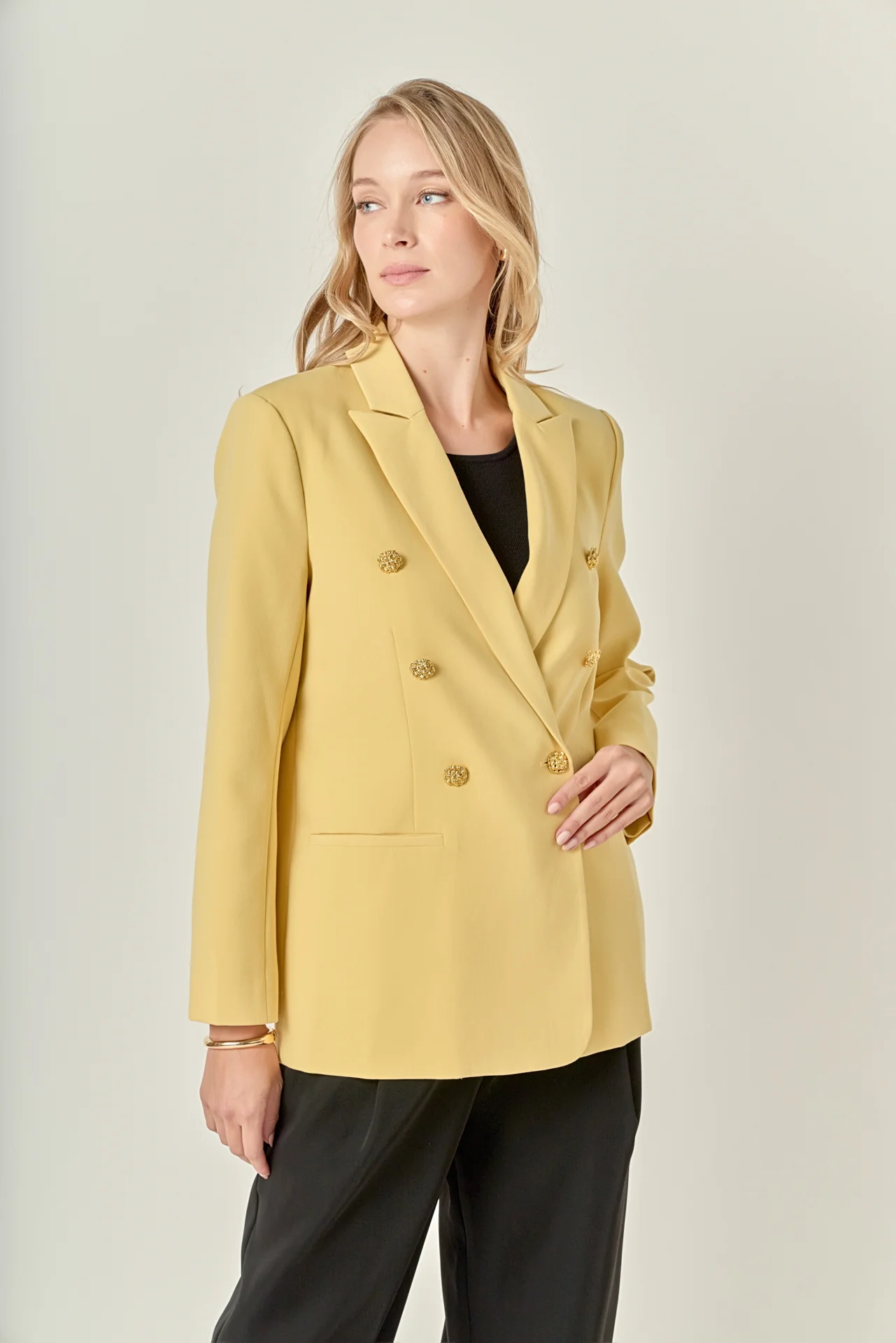 Gold Buttoned Structured Blazer - Image 5