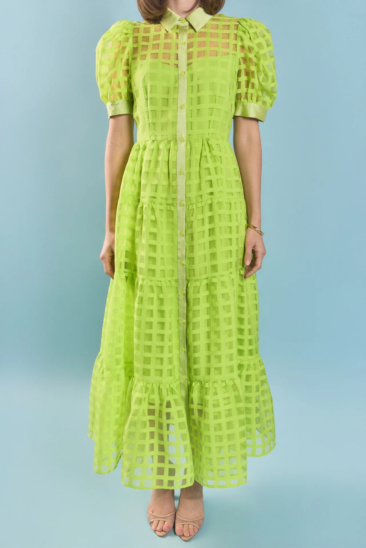 Gridded Organza Tiered Maxi Dress - Image 10