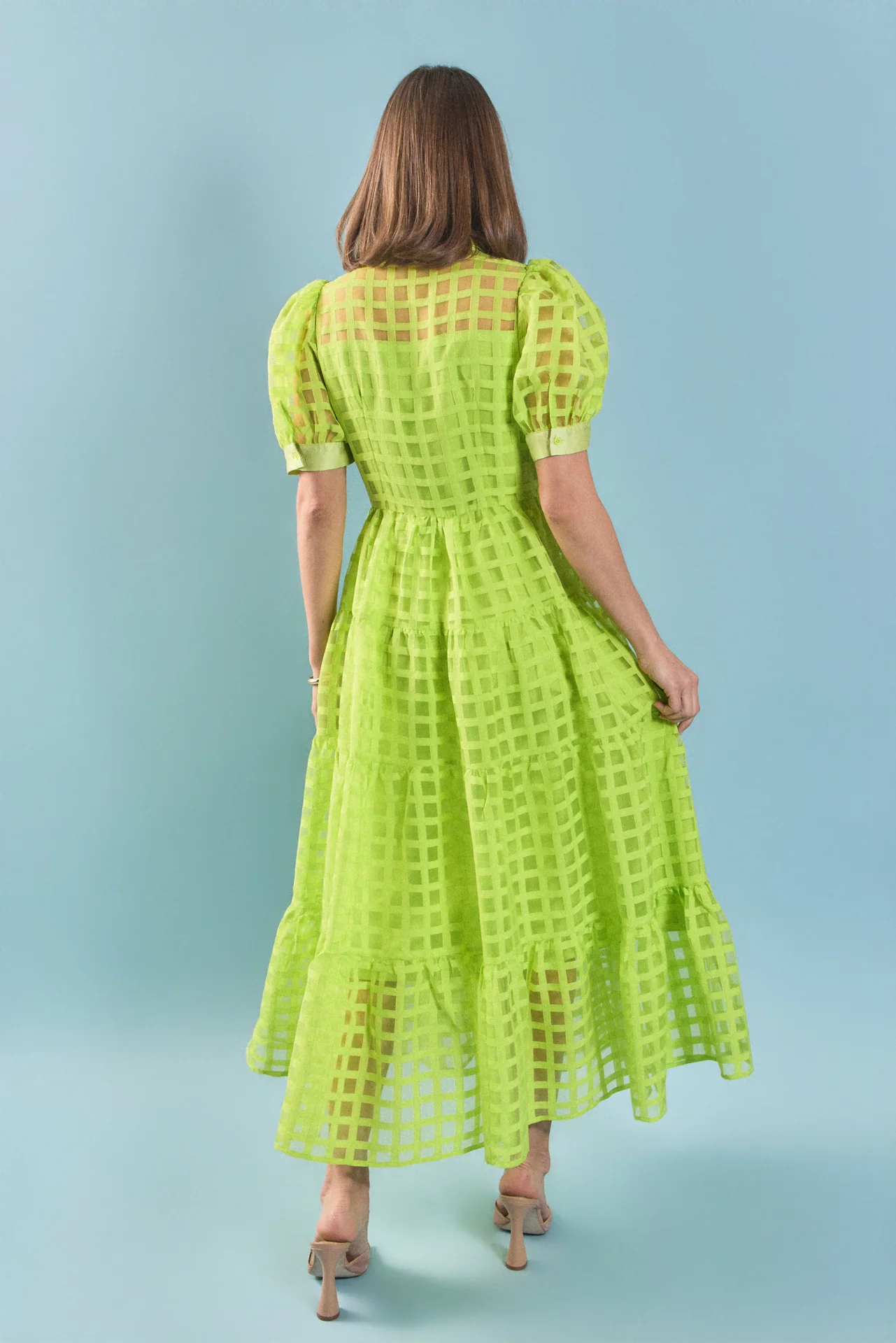 Gridded Organza Tiered Maxi Dress - Image 12