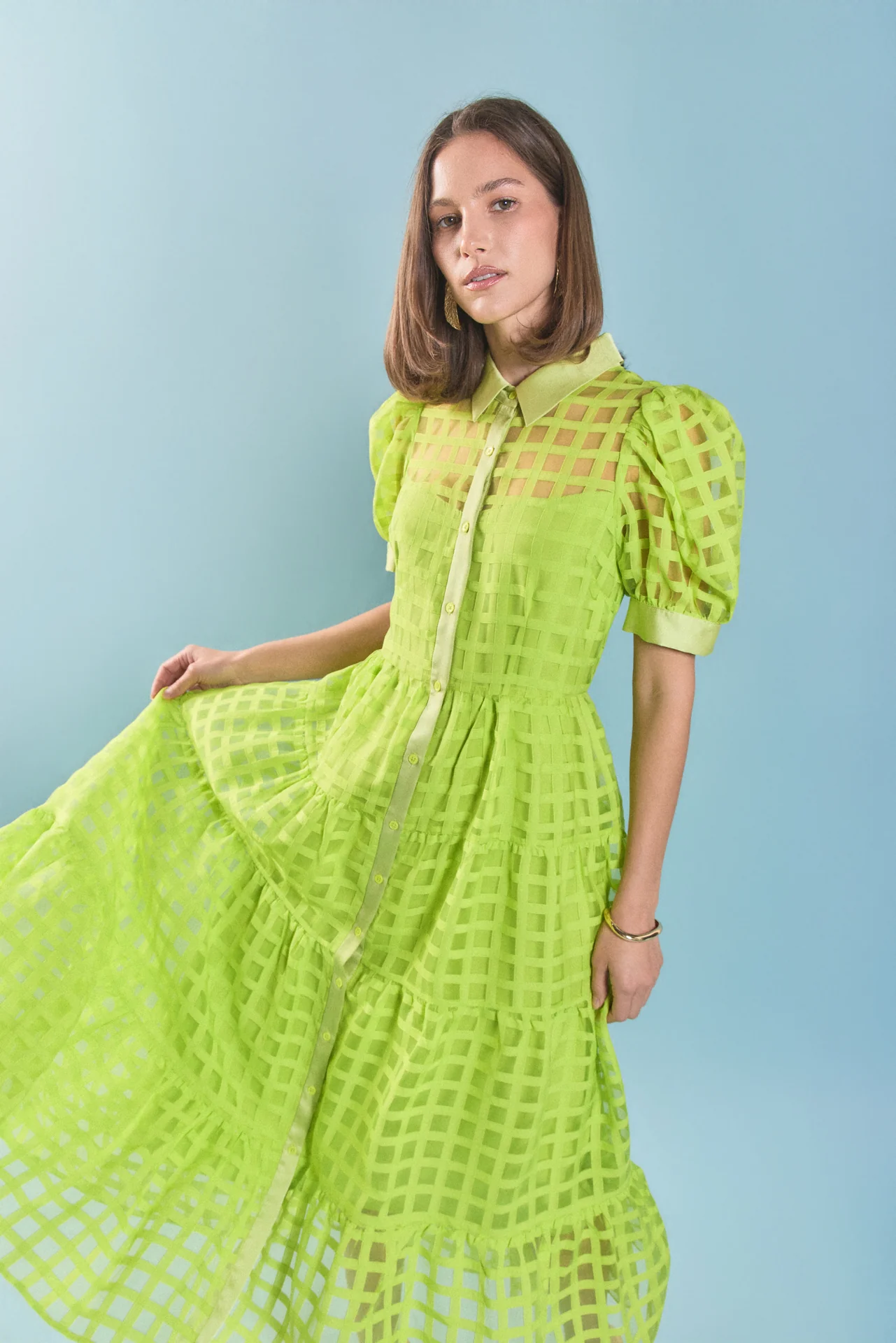 Gridded Organza Tiered Maxi Dress - Image 13