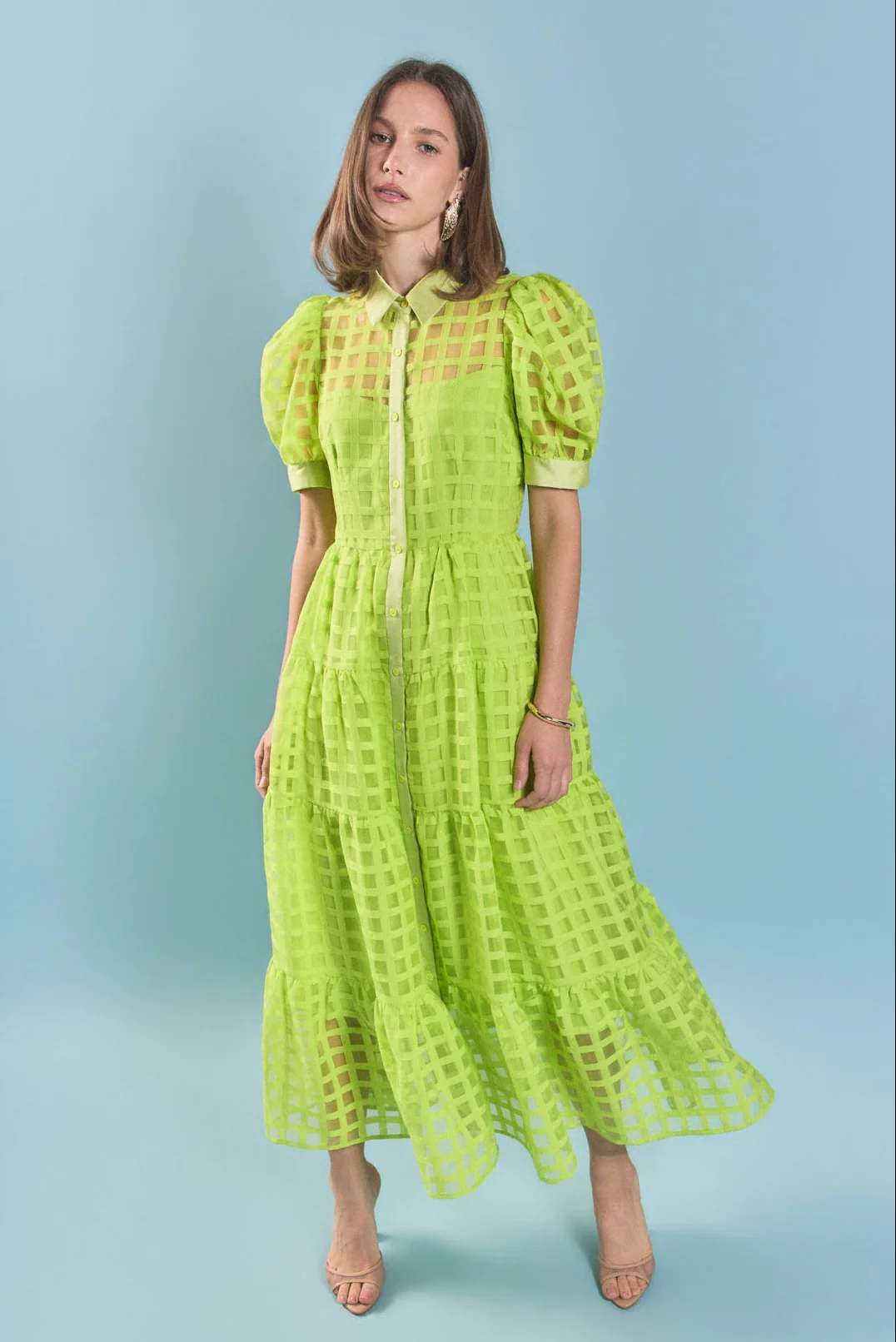 Gridded Organza Tiered Maxi Dress - Image 14