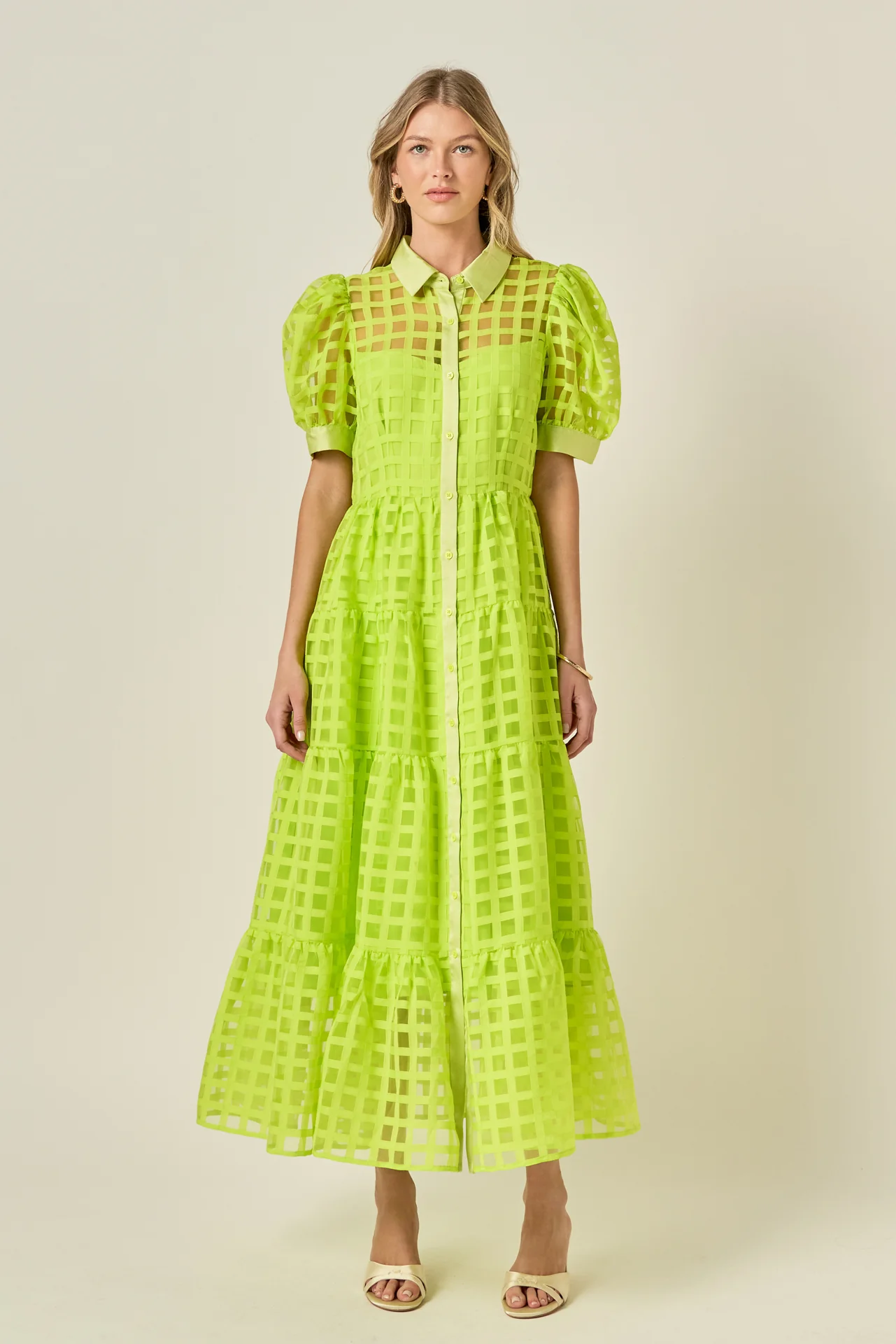 Gridded Organza Tiered Maxi Dress - Image 15