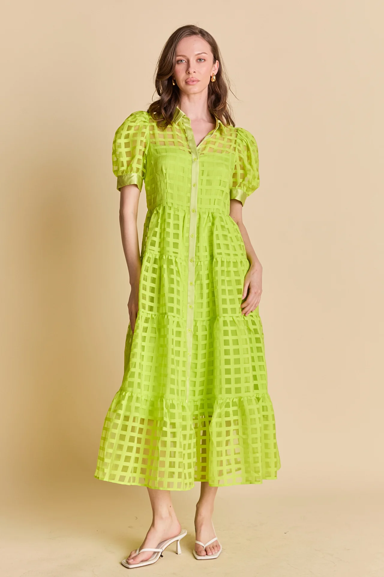 Gridded Organza Tiered Maxi Dress - Image 16