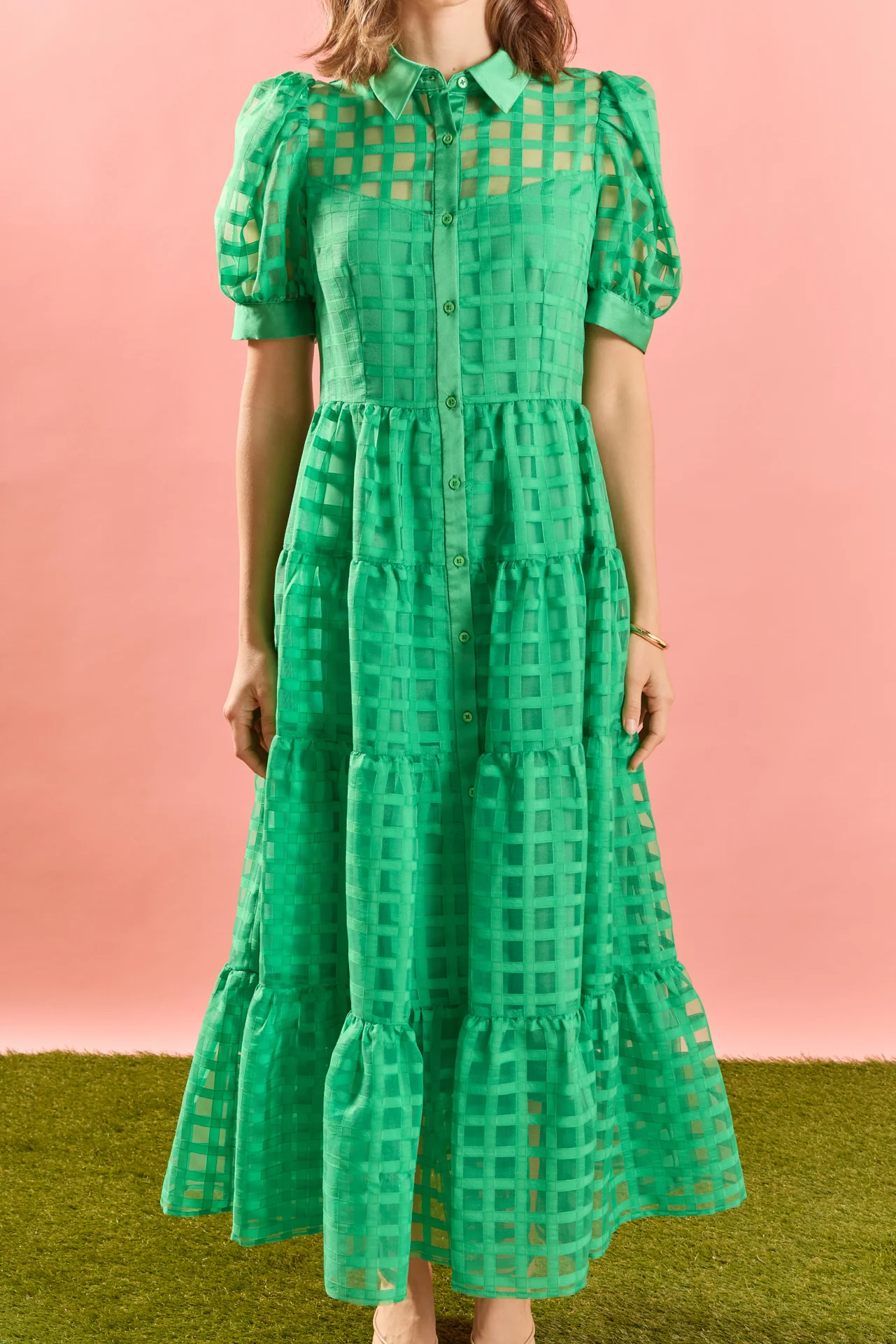 Gridded Organza Tiered Maxi Dress - Image 18
