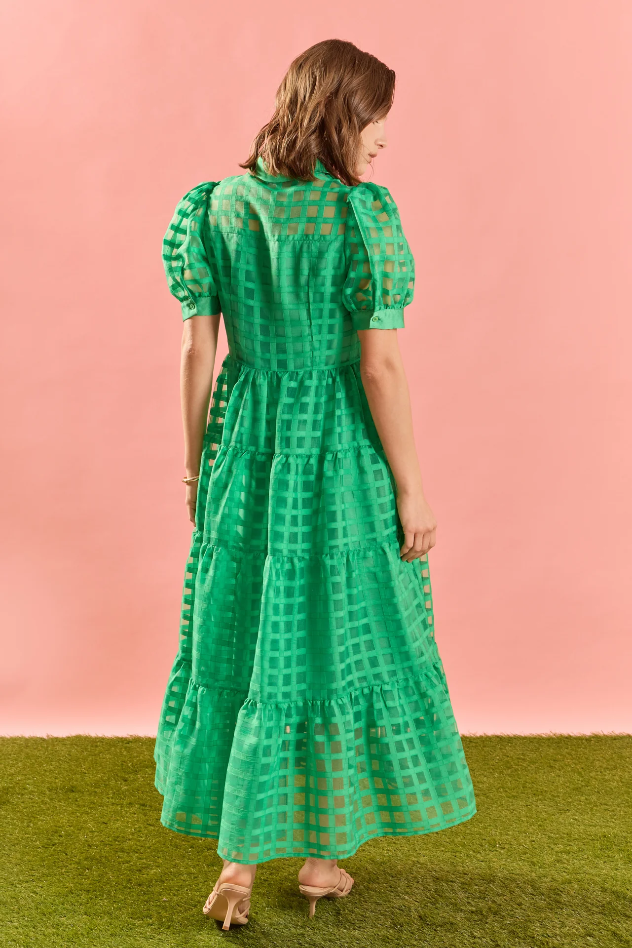 Gridded Organza Tiered Maxi Dress - Image 20