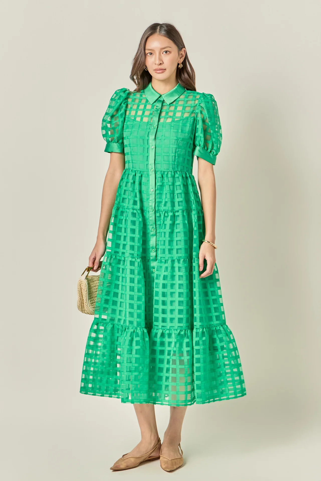 Gridded Organza Tiered Maxi Dress - Image 23