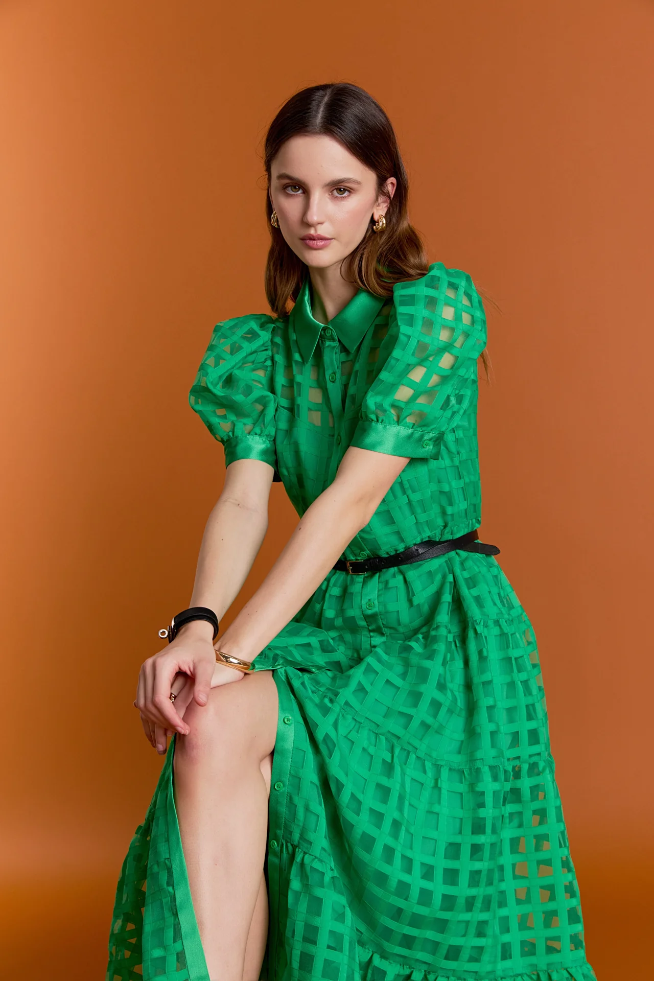 Gridded Organza Tiered Maxi Dress - Image 24
