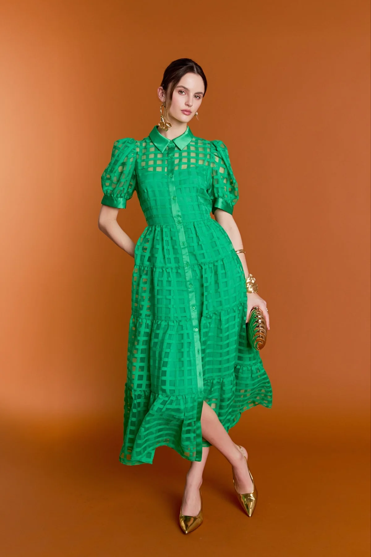 Gridded Organza Tiered Maxi Dress - Image 25