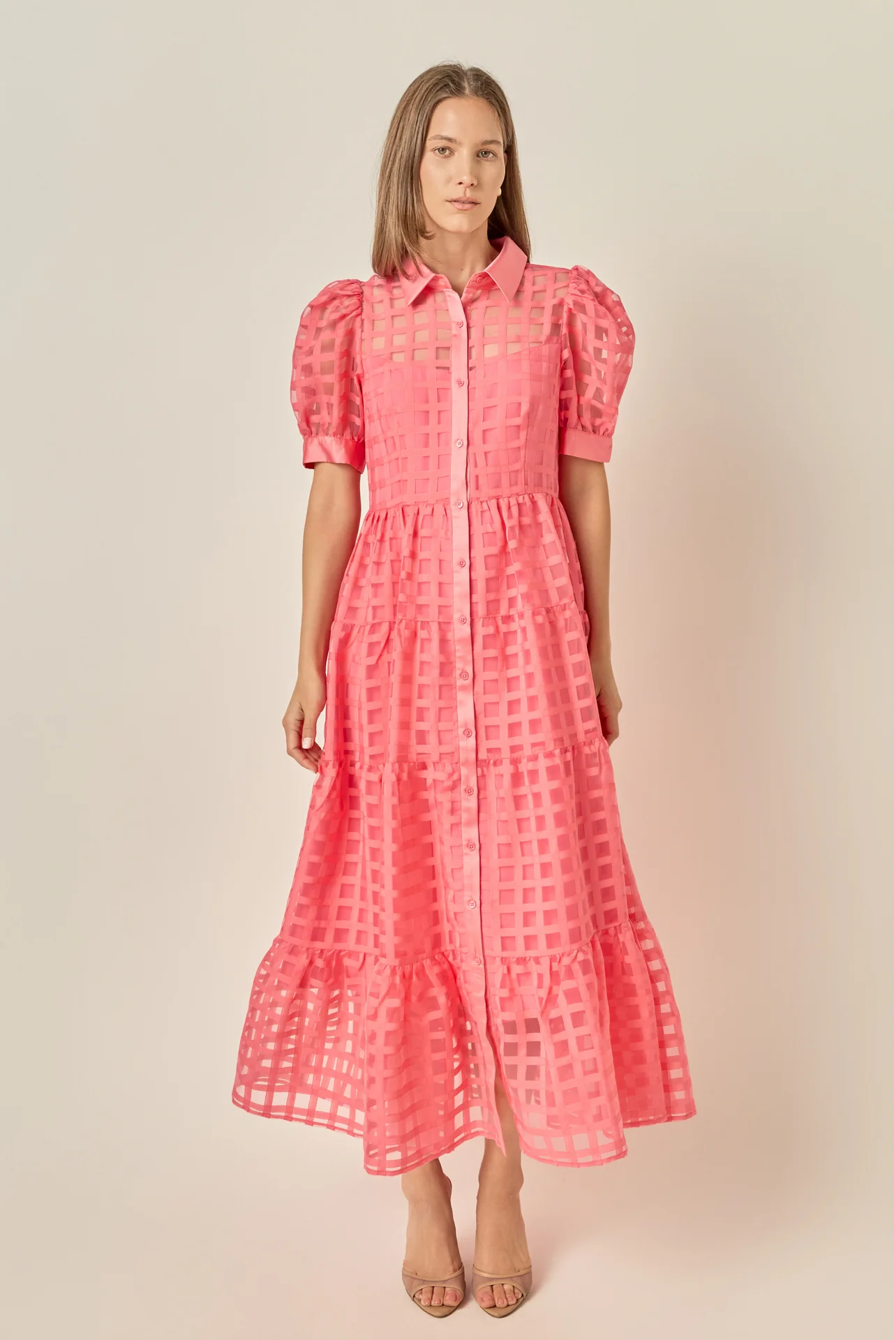 Gridded Organza Tiered Maxi Dress - Image 26