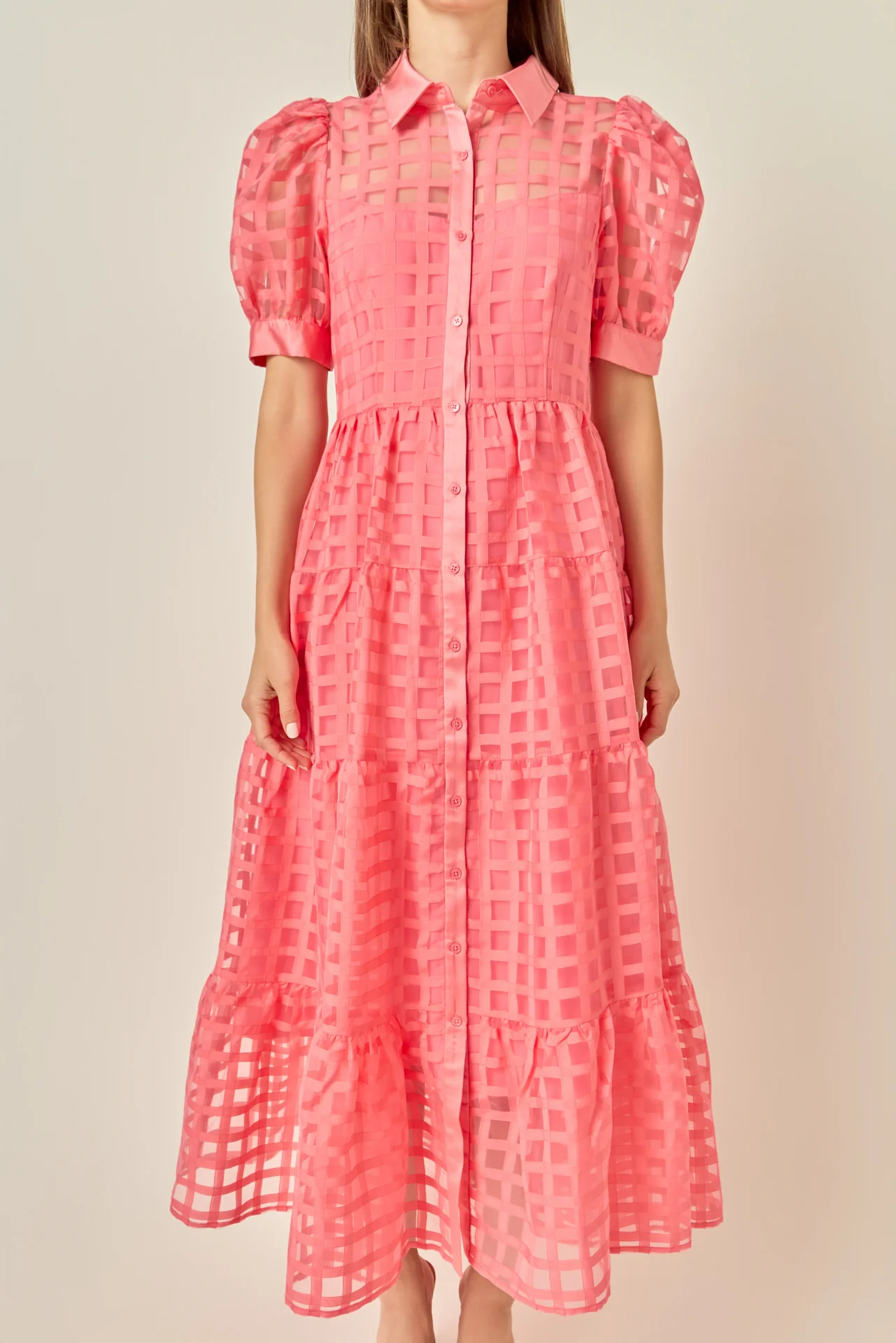 Gridded Organza Tiered Maxi Dress - Image 27