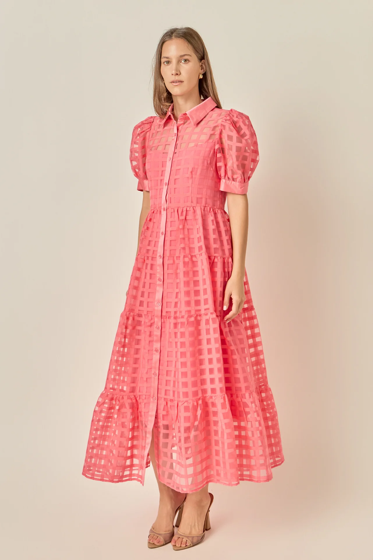 Gridded Organza Tiered Maxi Dress - Image 28