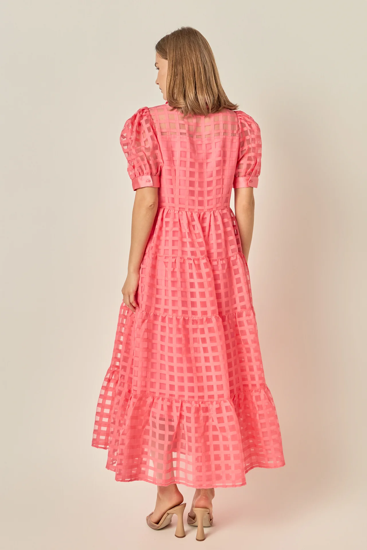 Gridded Organza Tiered Maxi Dress - Image 29