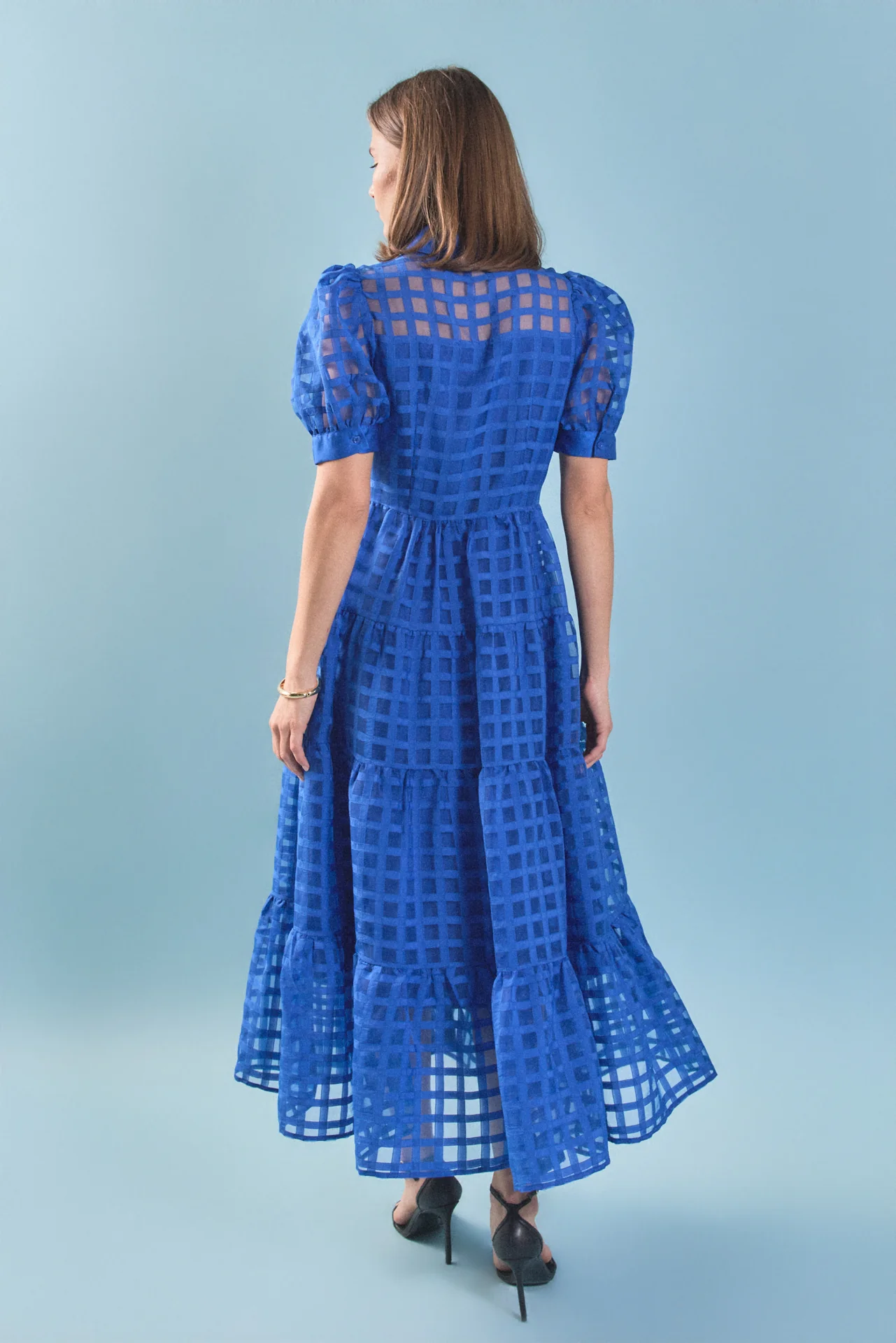 Gridded Organza Tiered Maxi Dress - Image 3