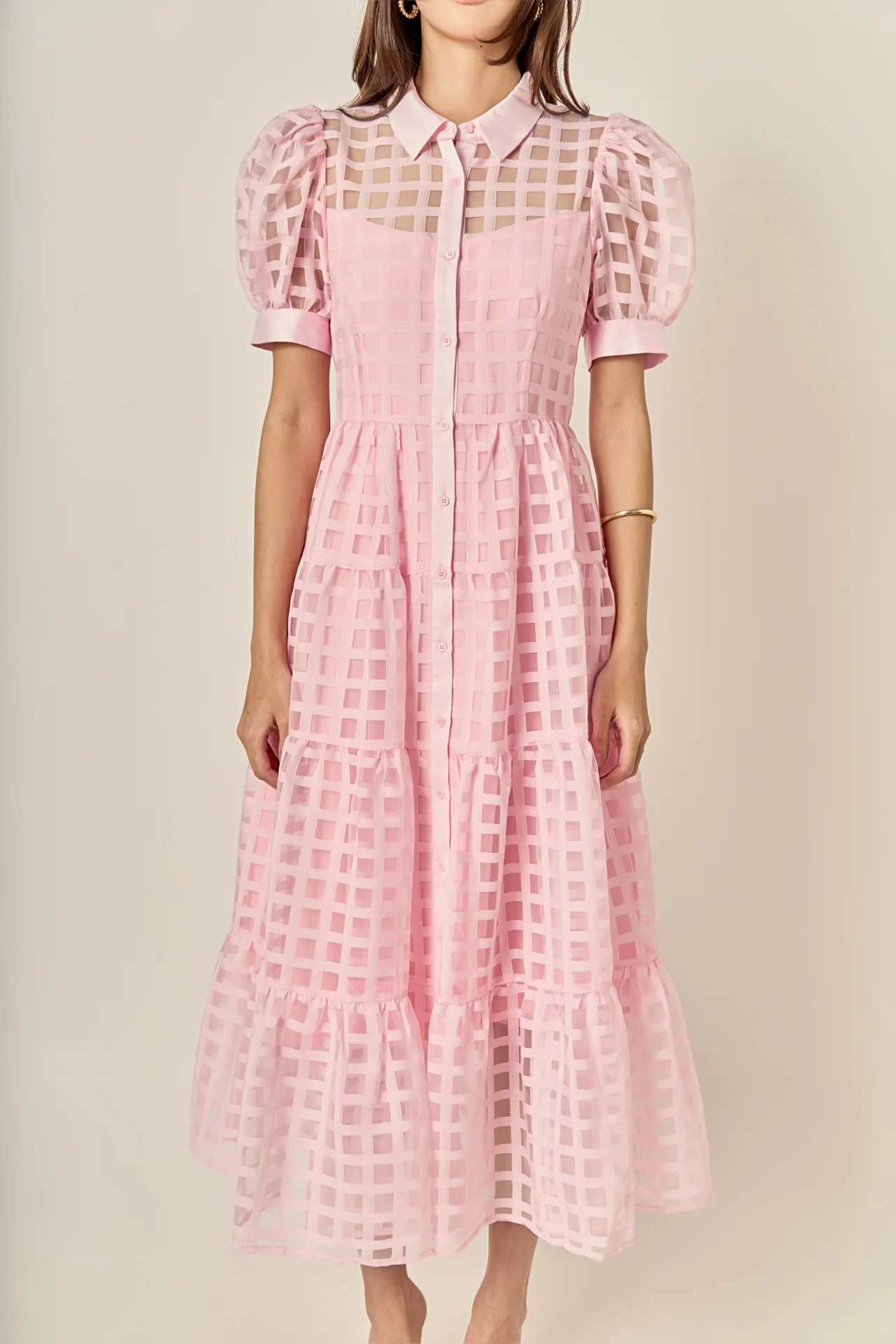 Gridded Organza Tiered Maxi Dress - Image 33