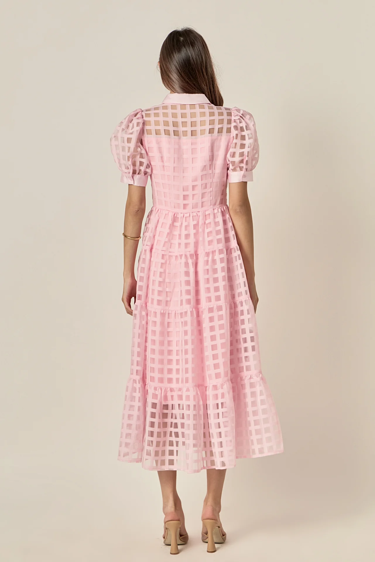 Gridded Organza Tiered Maxi Dress - Image 35