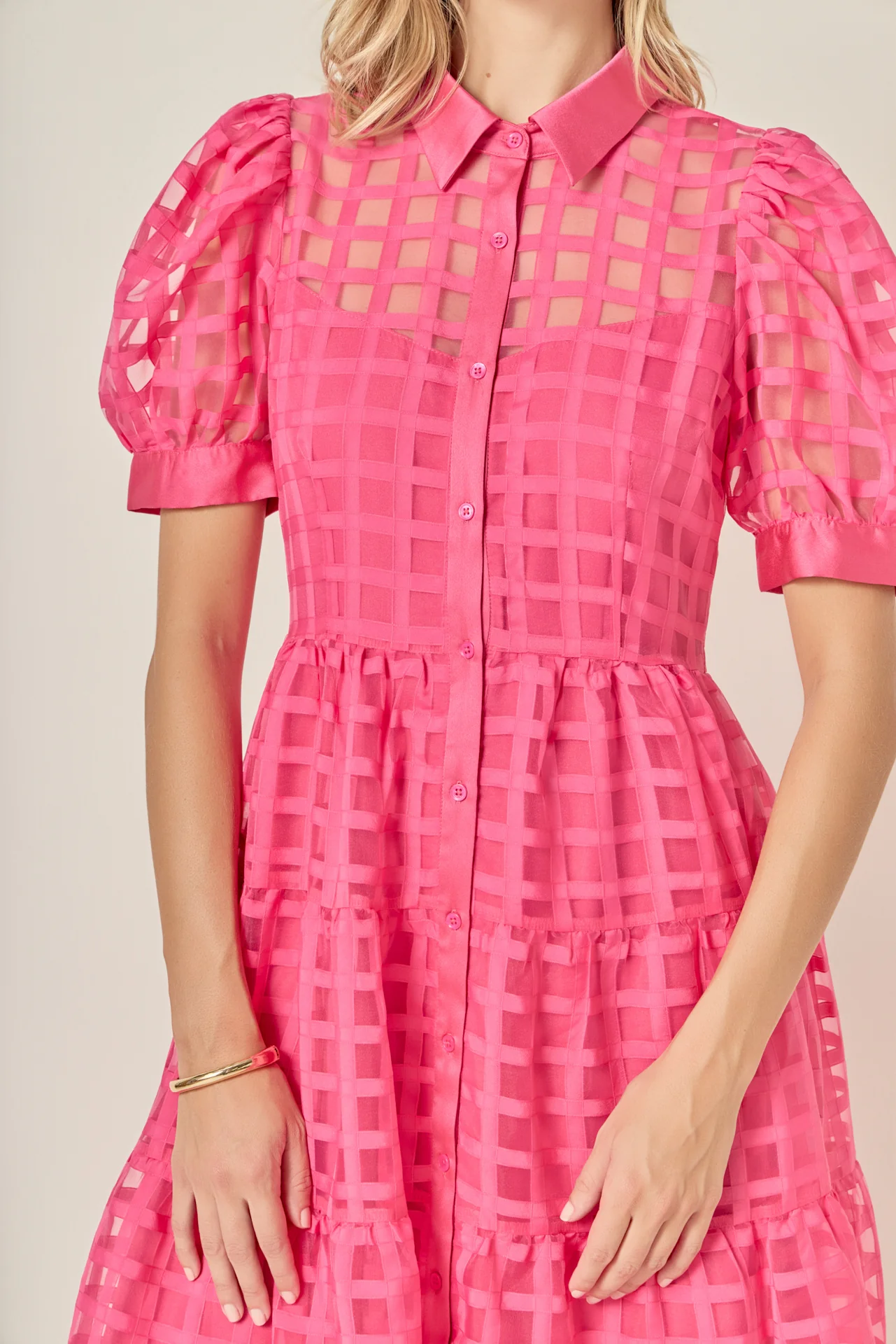 Gridded Organza Tiered Maxi Dress - Image 39