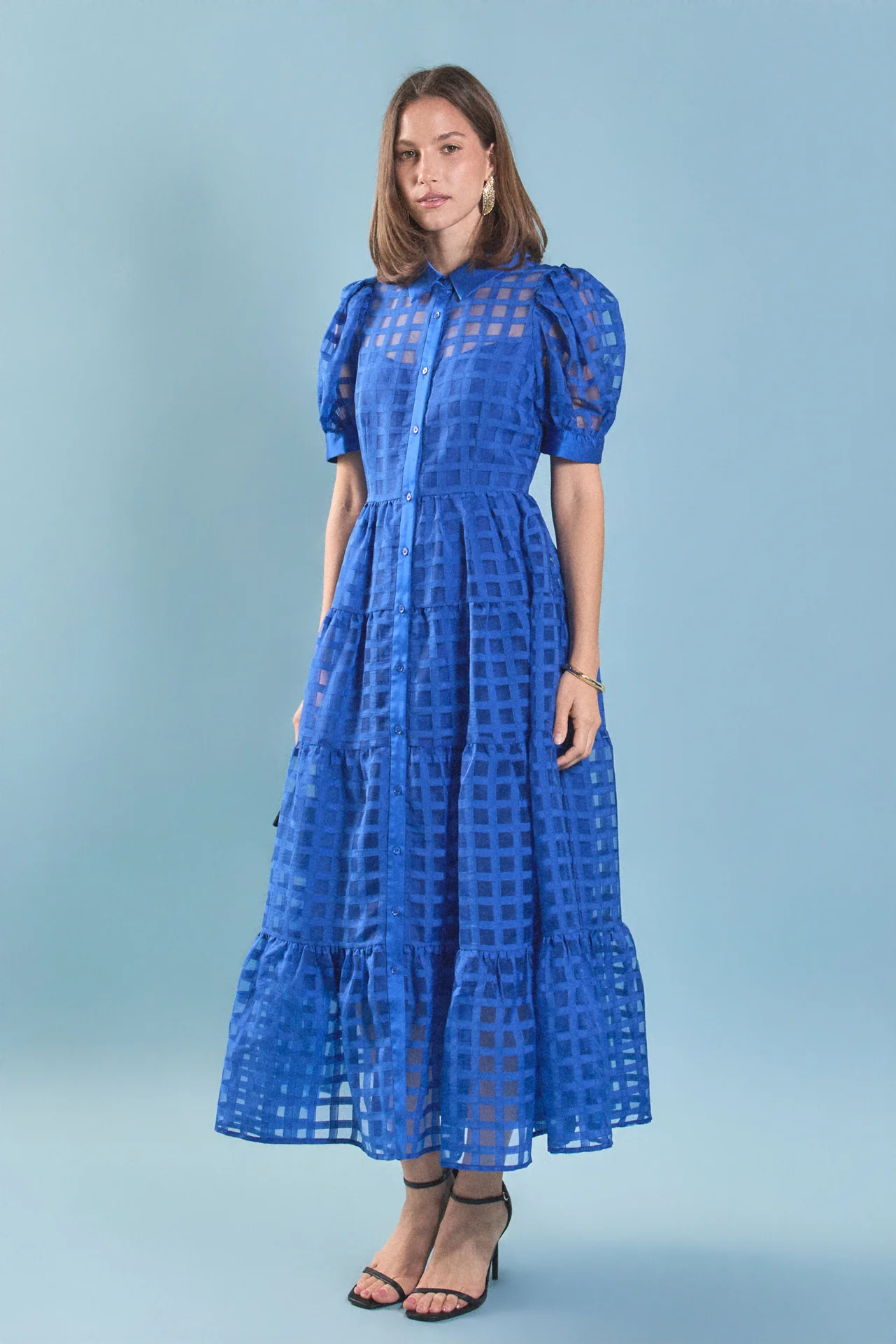 Gridded Organza Tiered Maxi Dress - Image 4