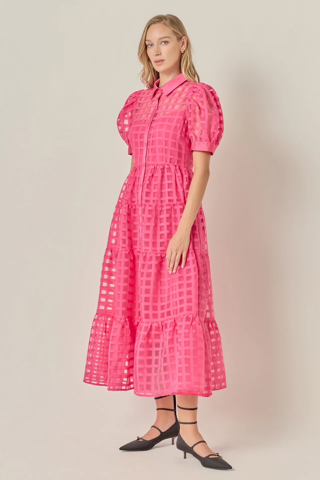 Gridded Organza Tiered Maxi Dress - Image 40
