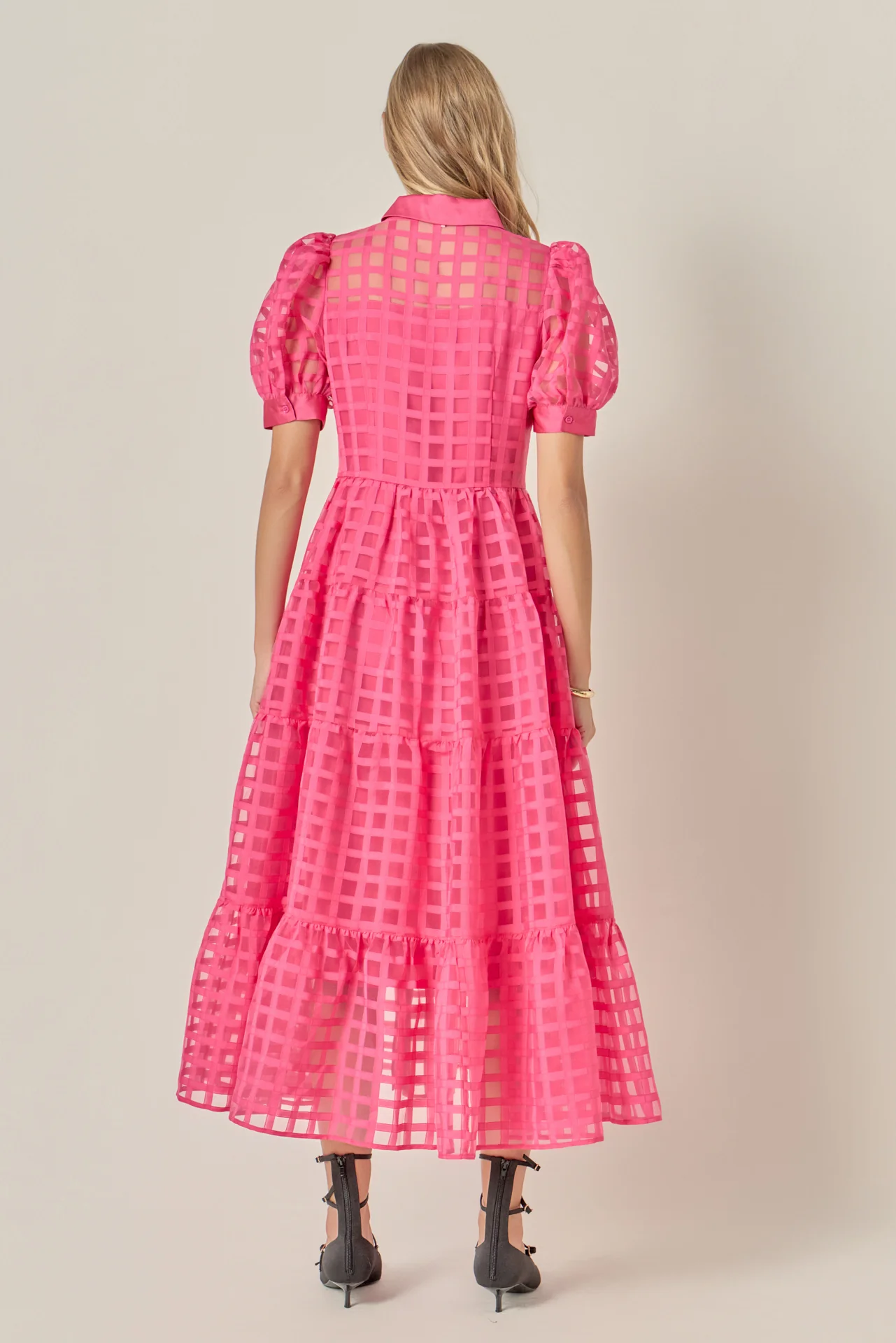 Gridded Organza Tiered Maxi Dress - Image 41