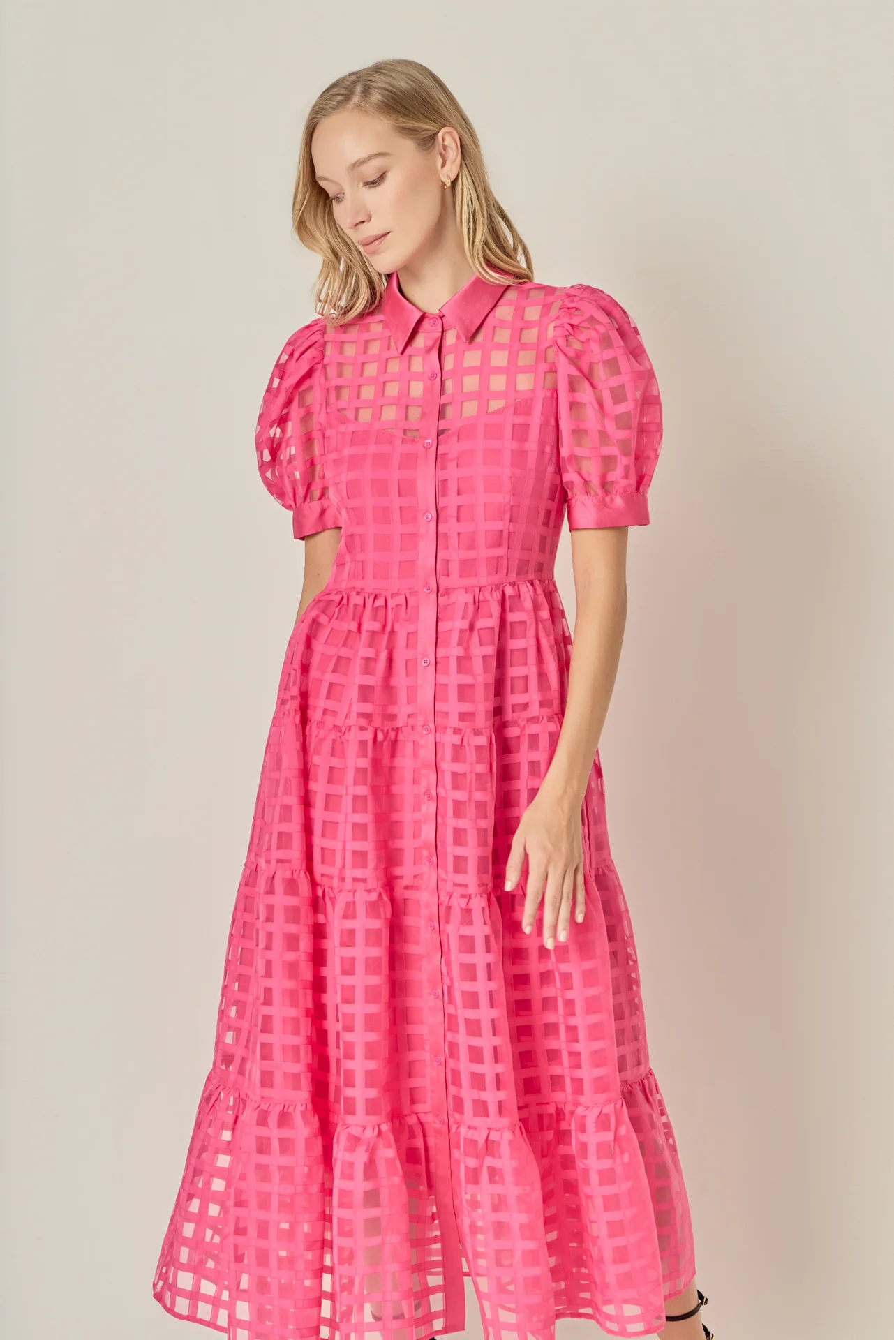 Gridded Organza Tiered Maxi Dress - Image 42