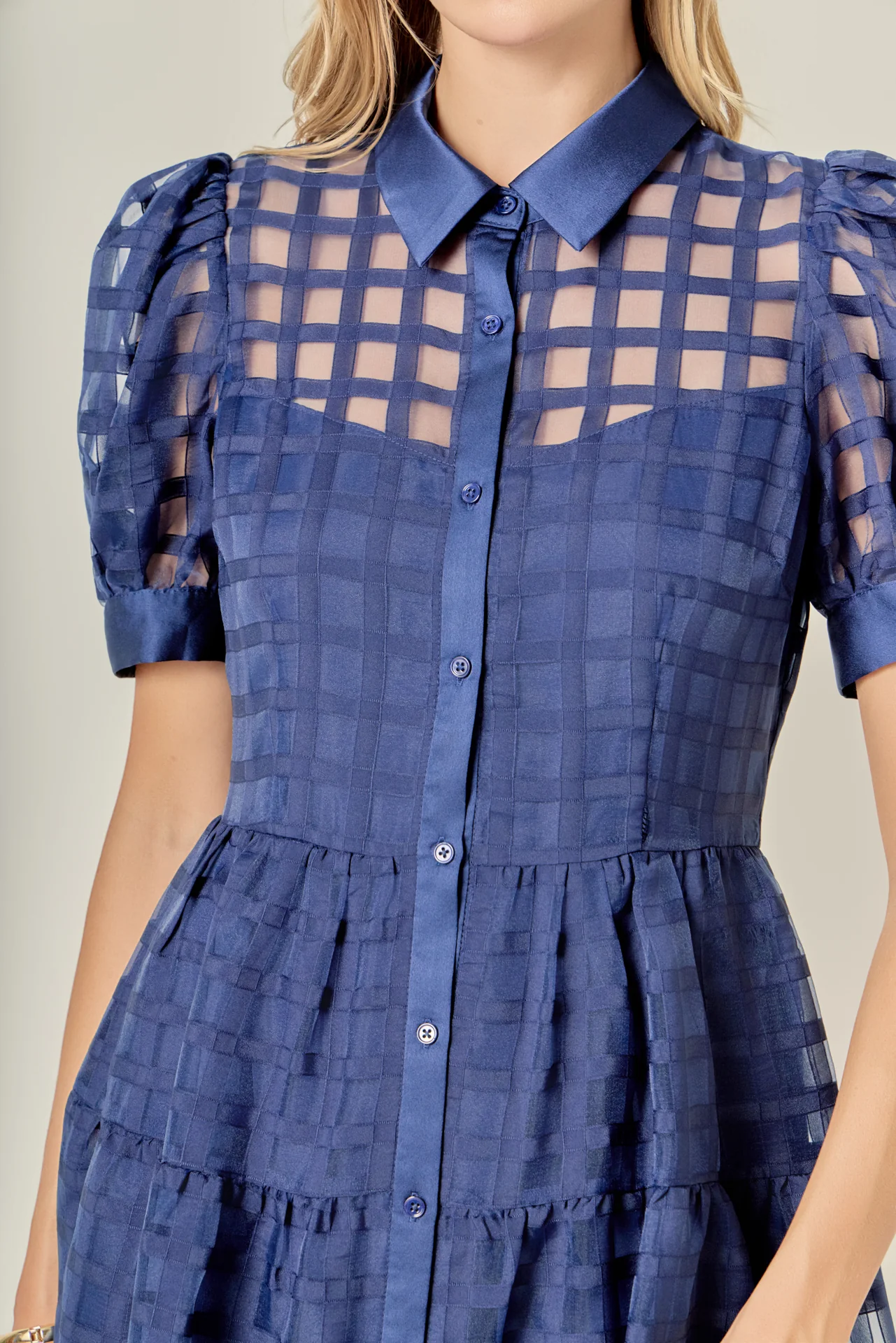 Gridded Organza Tiered Maxi Dress - Image 44