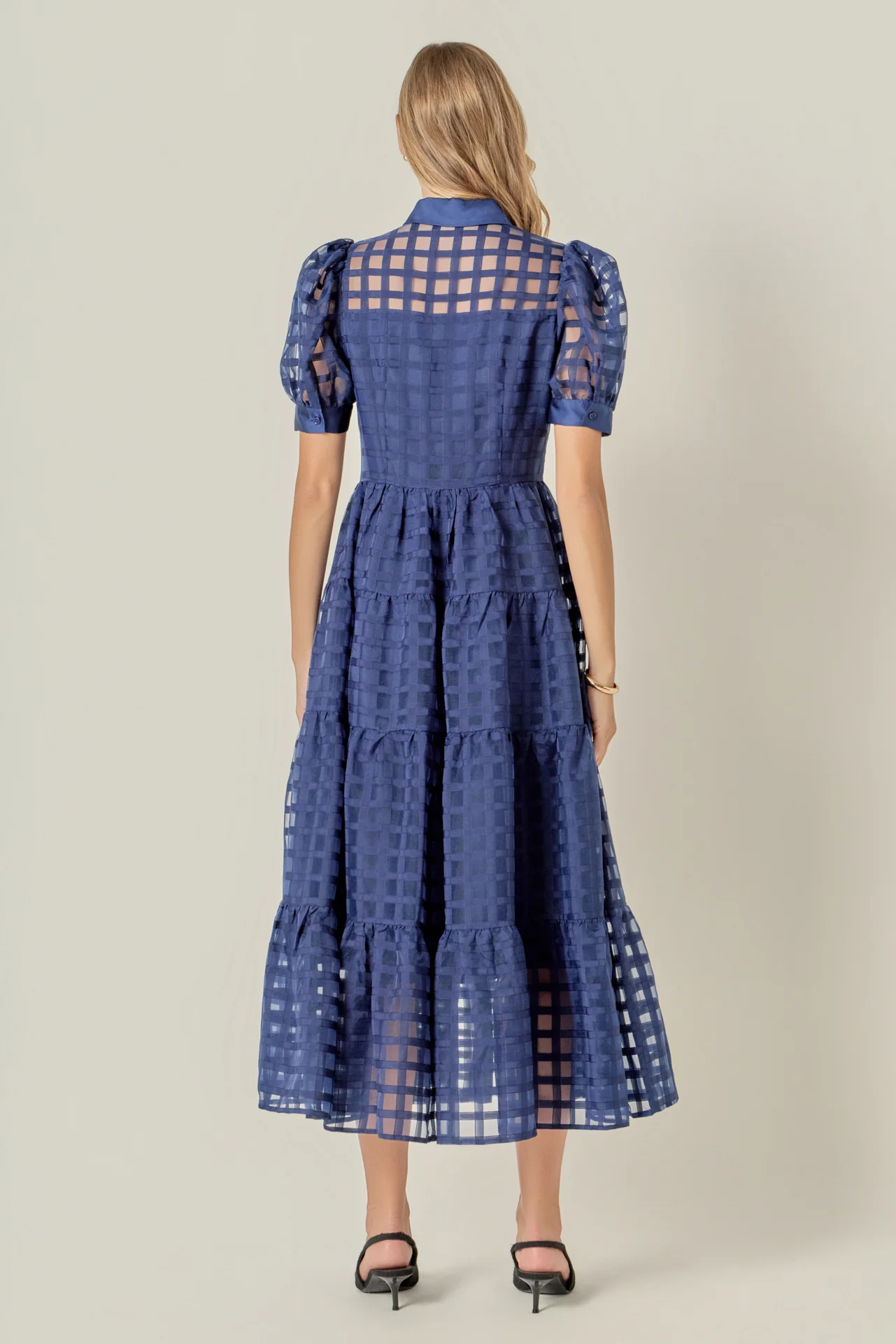 Gridded Organza Tiered Maxi Dress - Image 46