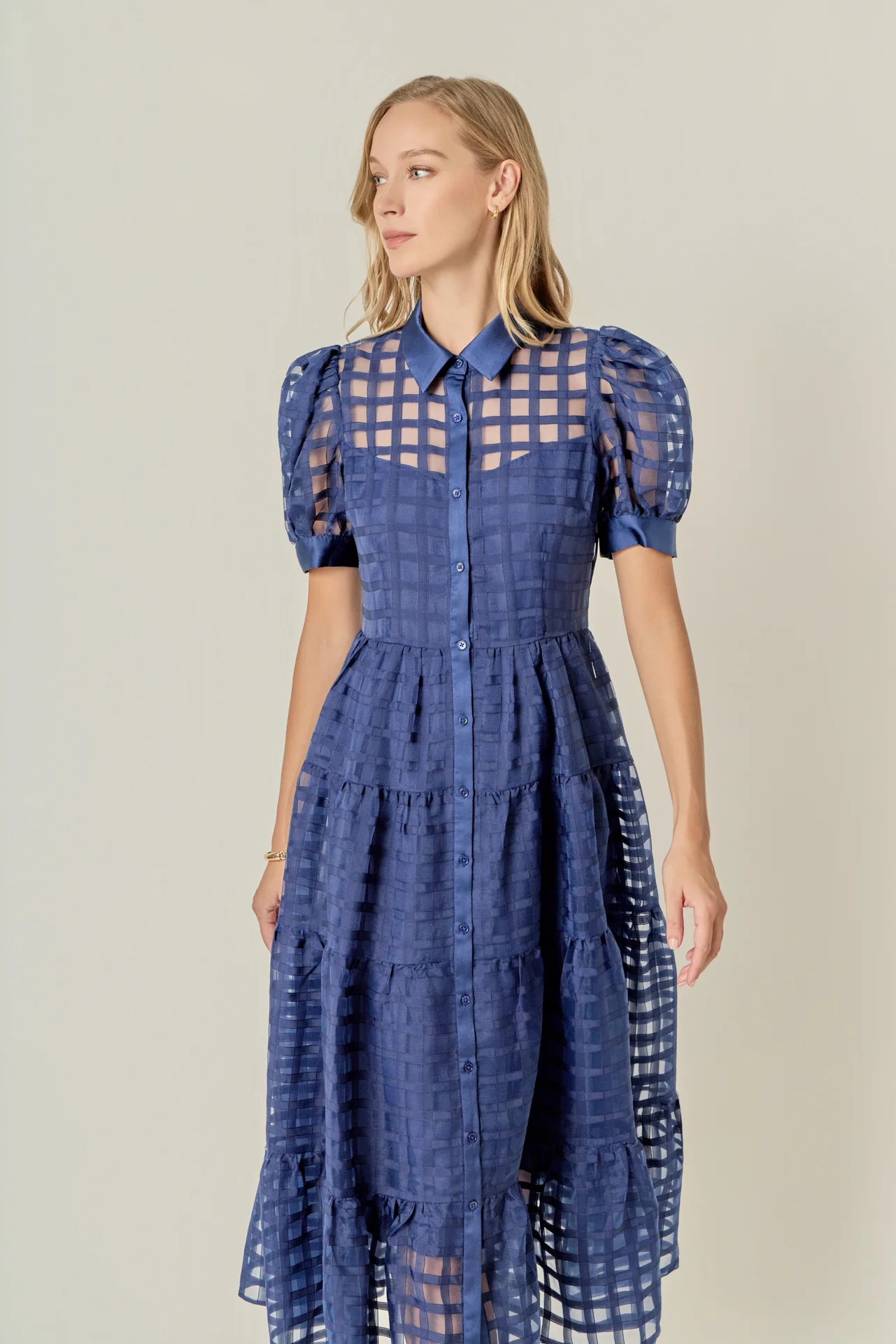 Gridded Organza Tiered Maxi Dress - Image 47