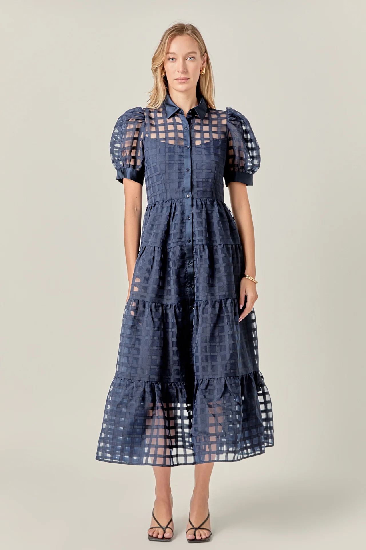 Gridded Organza Tiered Maxi Dress - Image 48