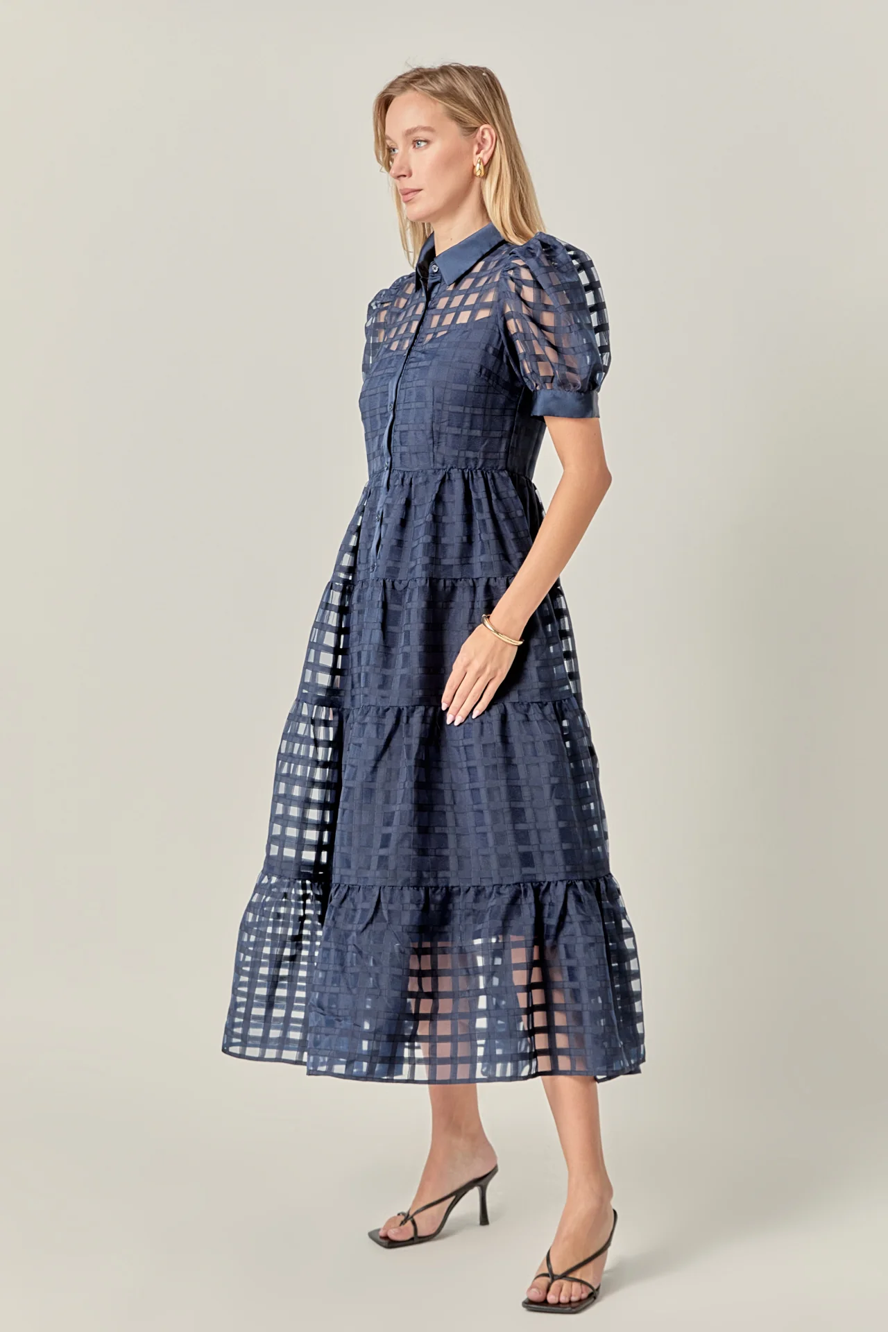Gridded Organza Tiered Maxi Dress - Image 50